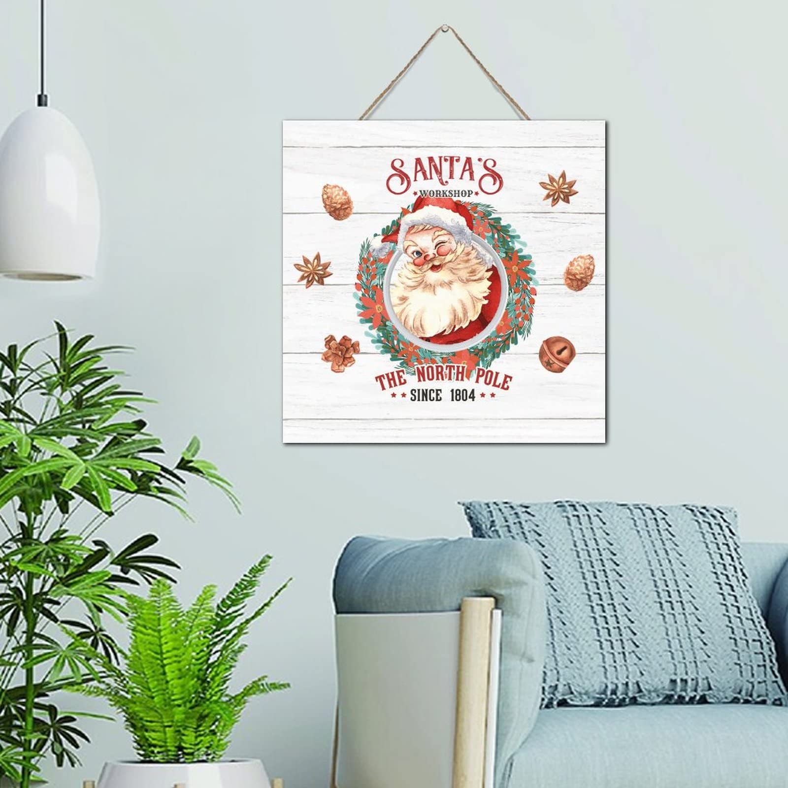 Père Noël en bois panneau décoratif plaque murale maison et bureau 30cm