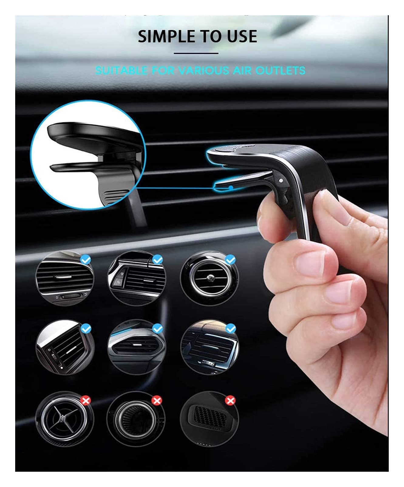 JJJ QL Soporte Magnético Universal Coche Soporte de ventilación de Aire Soporte de Soporte en Coche GPS Titular de Celular móvil Blacket for Todos los teléfonos Inteligentes
