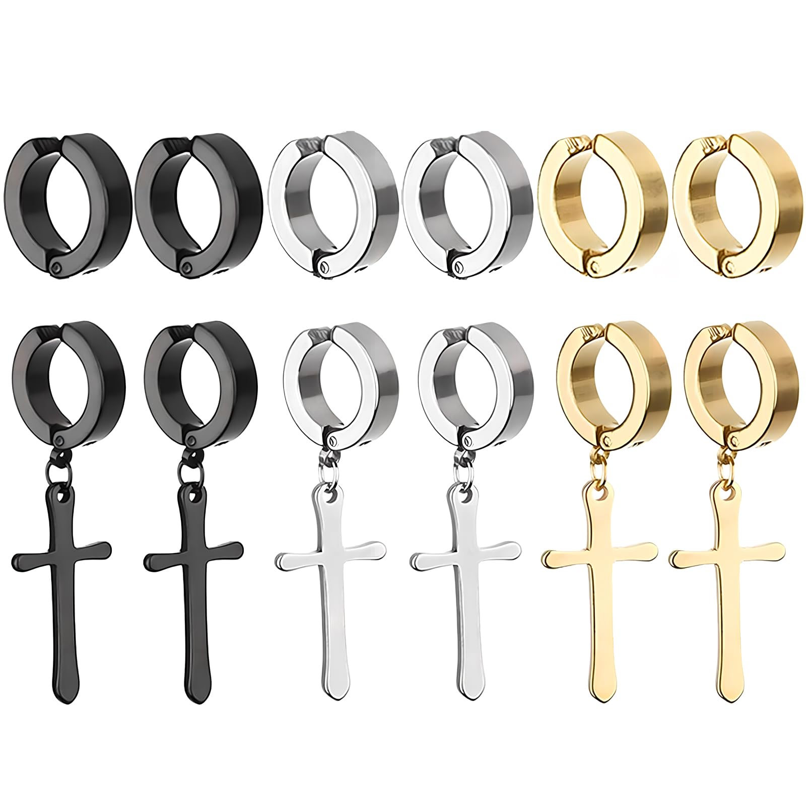 NEWITIN 6 Pairs Stainless Steel Magnetic Stud Earrings for Men Clip on Earring Magnetic Earring Unisex Non Piercing CZ Magnet Studs Diamond Earrings for Women Men