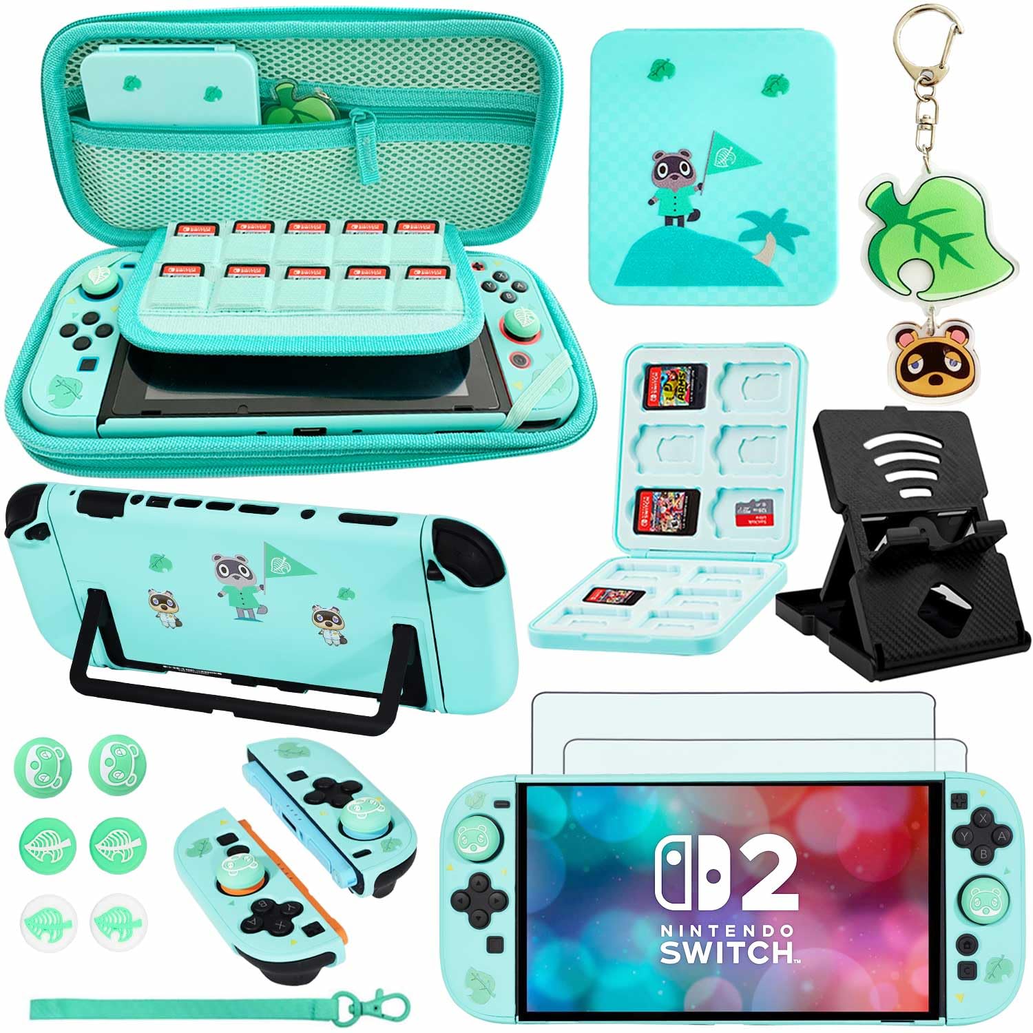 Accessories Bundle for Nintendo Switch Animal Crossing - YOOWA Accessory kit NS Animal Crossing Set with Carrying Case Protective Cover Screen Protector Game Card Holder Play Stand Thumb Grips: Nintendo Switch 2 2025 Switch 2-Animal Crossing