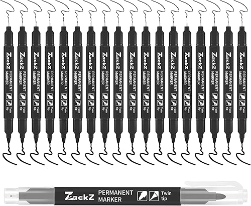 ZackZ Marcadores permanentes de doble punta negra, punta fina y ultrafina, 18 unidades, tinta impermeable y a prueba de decoloración, secado rápido,