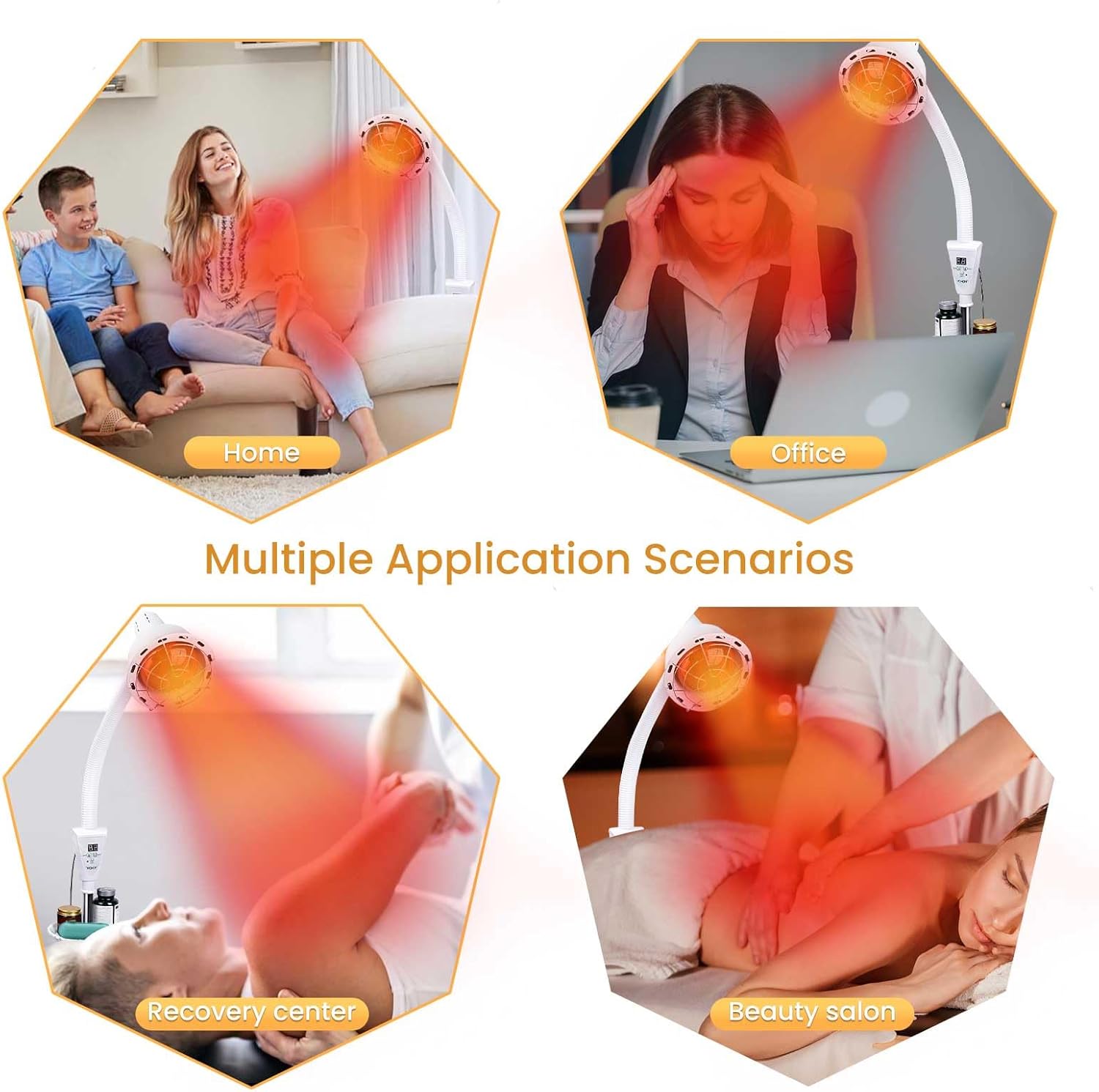 YUNCHI Infrared Red Light Therapy Heat Lamp 275W, Adjustable Temperature & 360° Rotating Head, Floor Stand with Wheels for Pain Relief