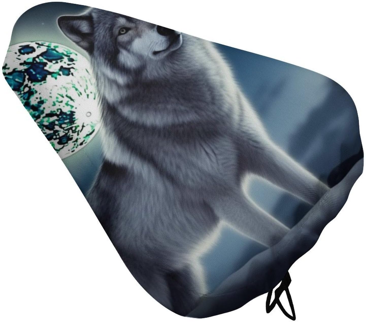 Wolf Under Moon Waterproof Bike Seat Cushion with Drawstring for Women Men Soft Padded Bicycle Seat Cover for Comfort Wide Road Bike Saddles Universal Fit for Mountain Exercise