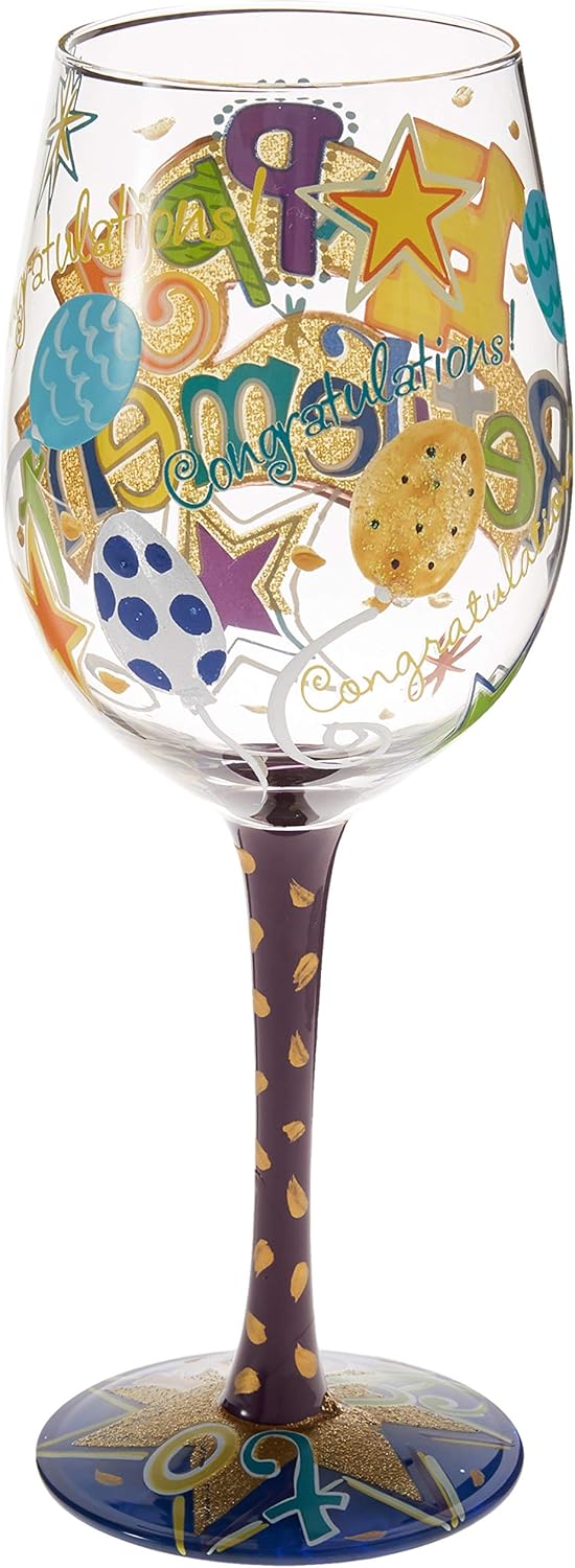 Enesco Lolita Happy Retirement Artisan Painted Wine Glass Gift, Multicolor, 1 Count (Pack of 1)