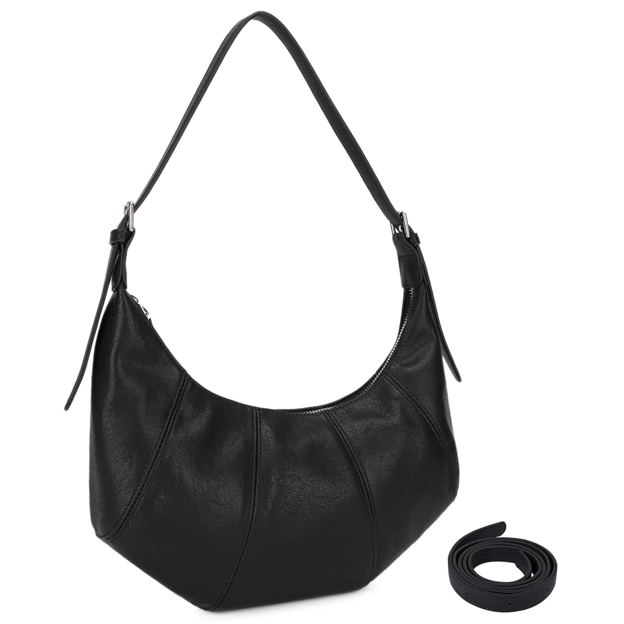 Small Slouchy Shoulder Bag for Women -Soft Vegan Leather Hobo Purse &Crossbody Handbag with 2 Adjustable Straps, Underarm Bag