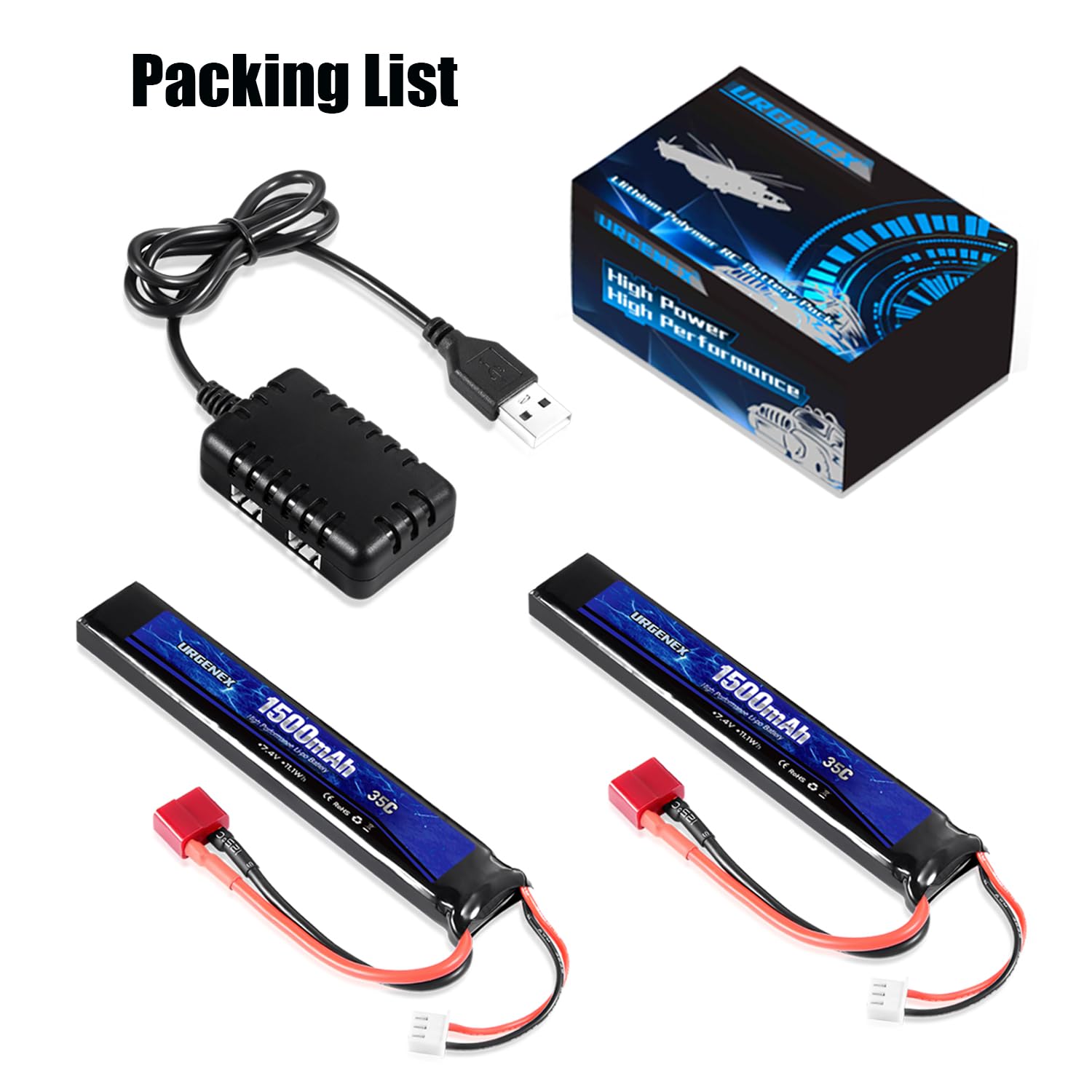 Airsoft - Batería de polímero de litio (7,4 V, 1500 mAh, 35 C, incluye tapón en T recargable 2S, batería de polímero de litio para pistolas de airsoft model)