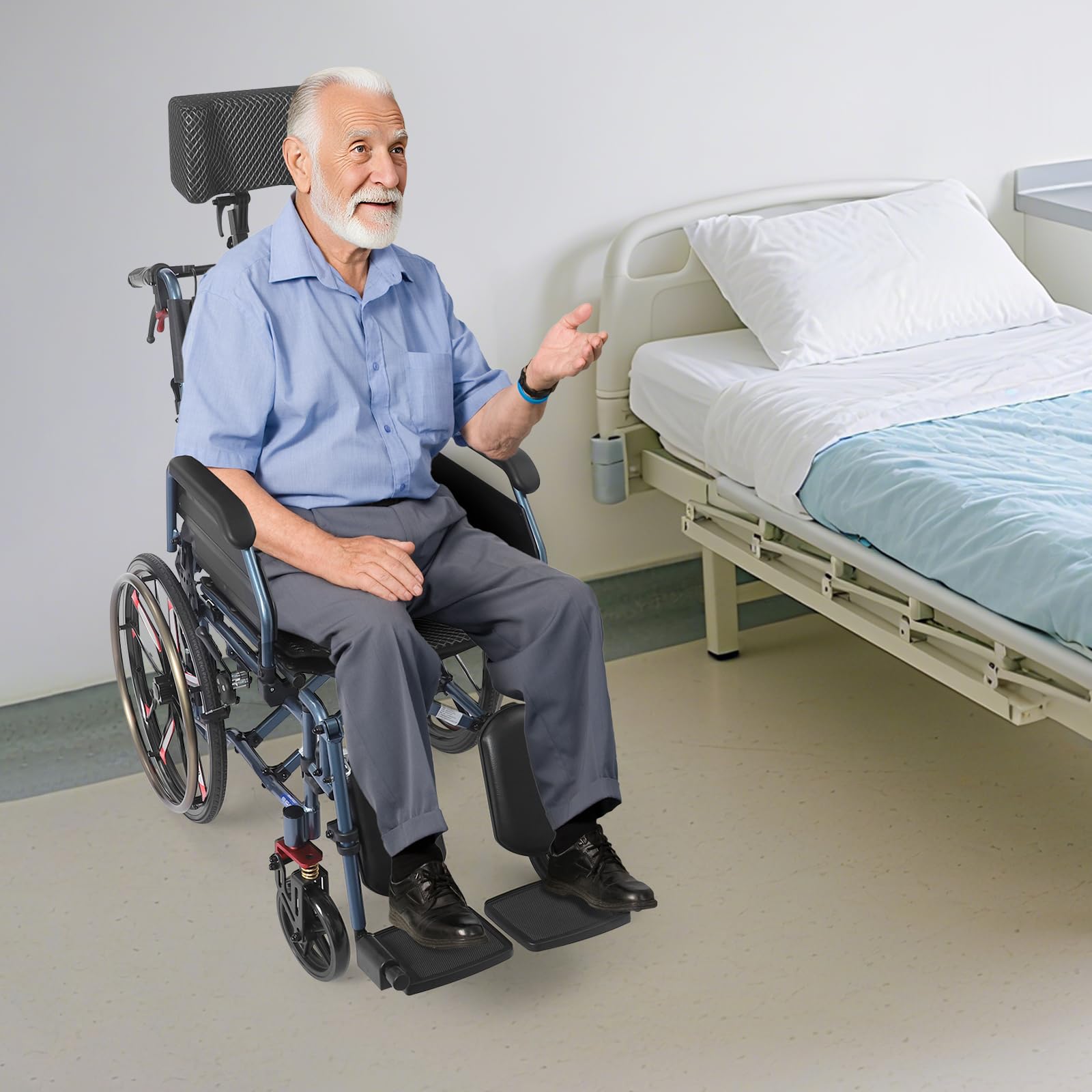 Silla de ruedas plegable ligera para personas mayores de hasta 100 kg, silla de ruedas plegable con respaldo ajustable hasta 135°, silla de ruedas portátil con reposabrazos, frenos de seguridad y
