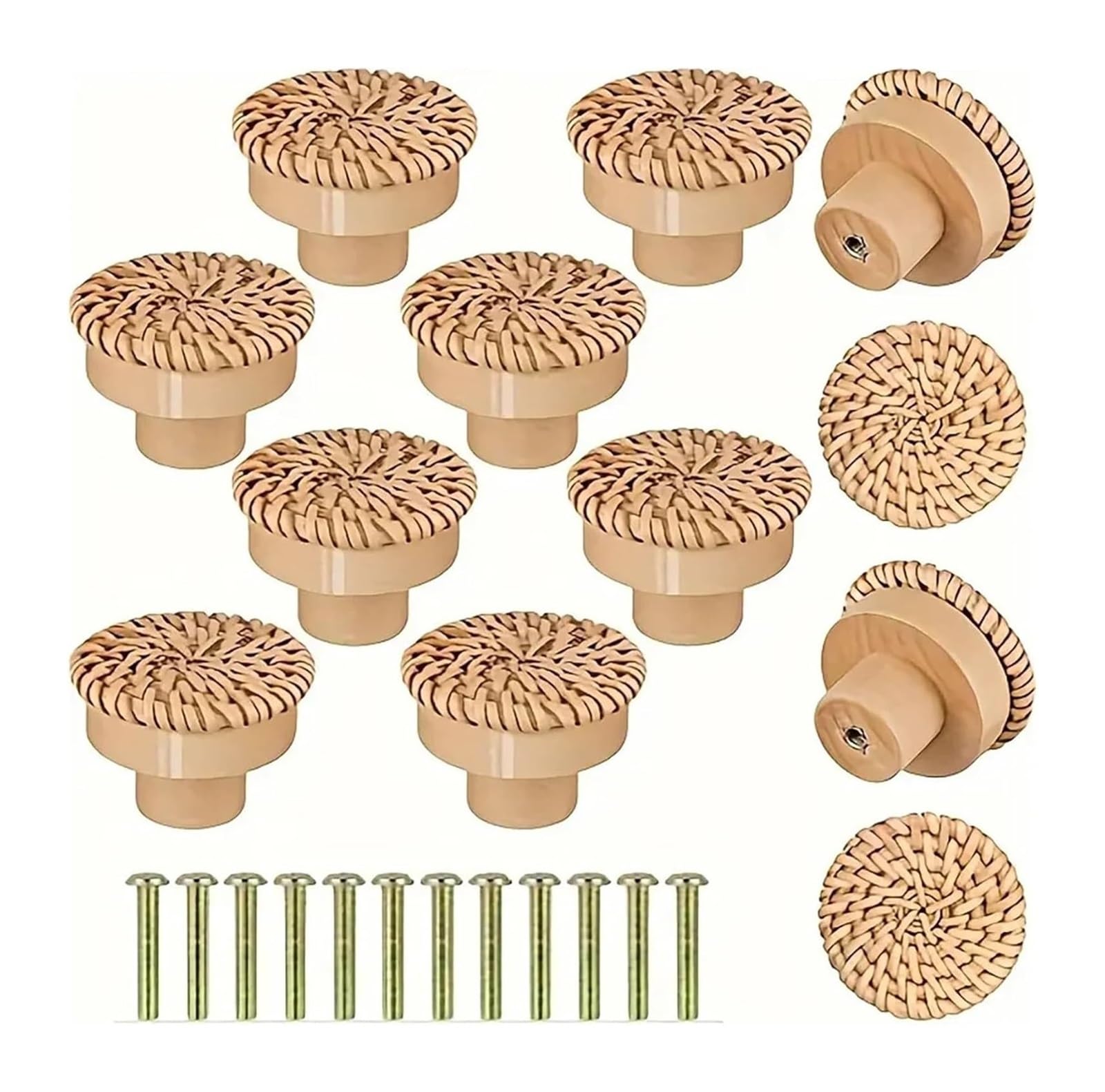 Opeximatun Round Wood Rattan Dresser Knobs, Wicker Weave, for Cabinets and Drawers(12pcs)