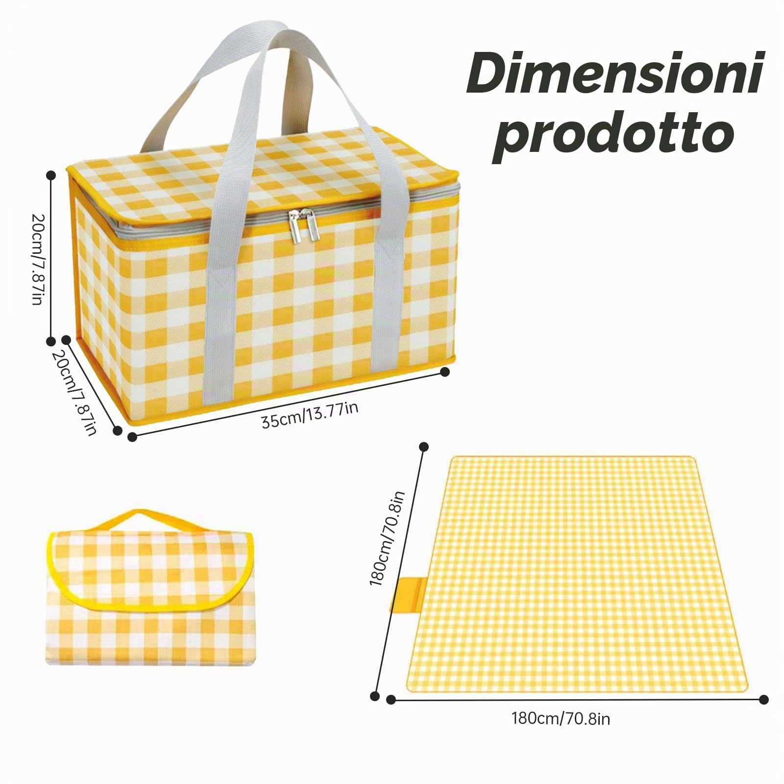 Cestini da picnic isolati, 35 x 20 x 20 cm, borsa termica da picnic da 15 l, con coperta da picnic da 150 x 200 cm, borse da spiaggia portatili impermeabili per attività all'aperto calde o fredde