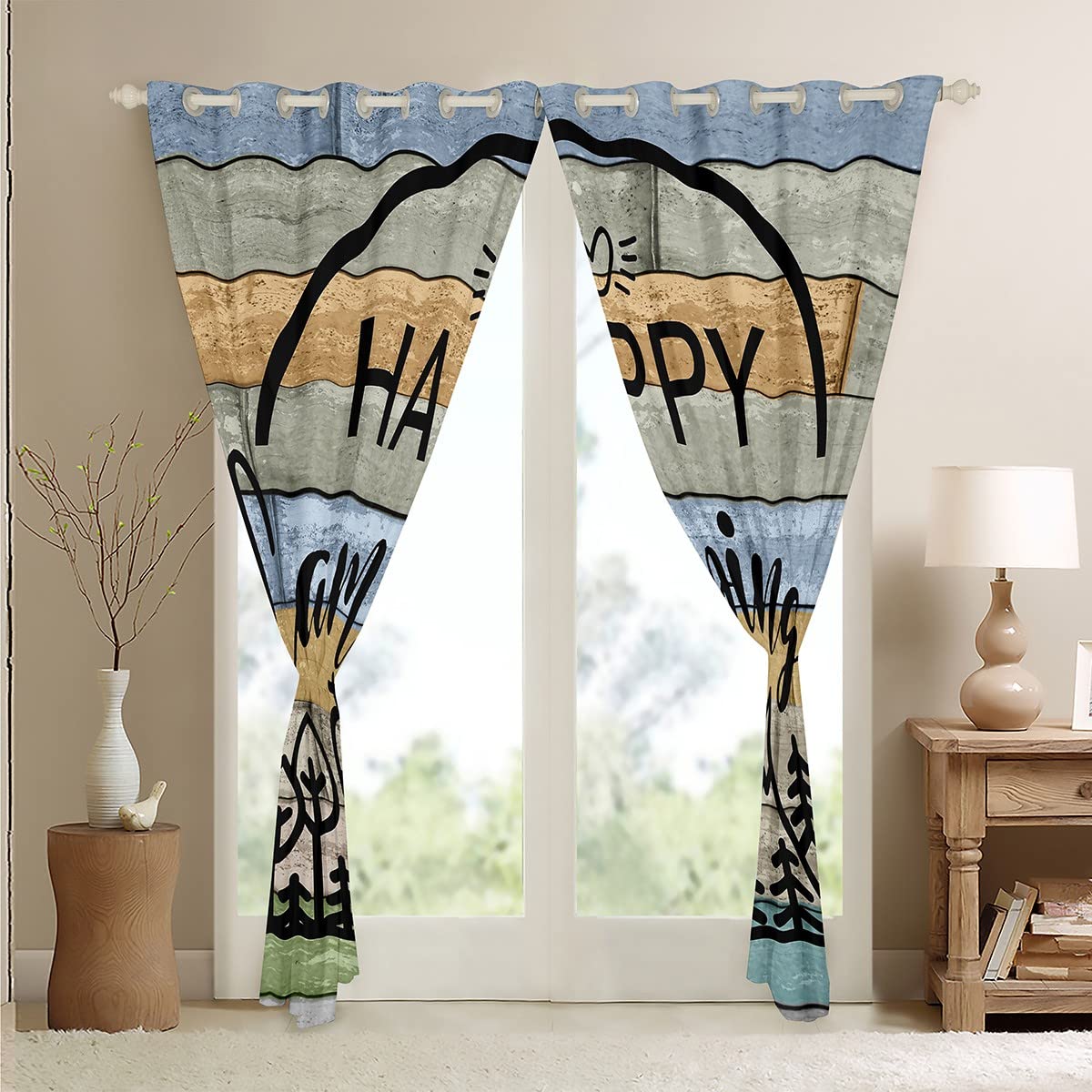 Homemissing Cortinas Opacas De Gran Camping 30%-50% Para Sala De Estar, Niños, Caravana, Camping, Cortinas De Ventana Vintage, Tablón De Madera, Verde, Azul, Blanco, Tratamientos De Ventana De 46 X 54