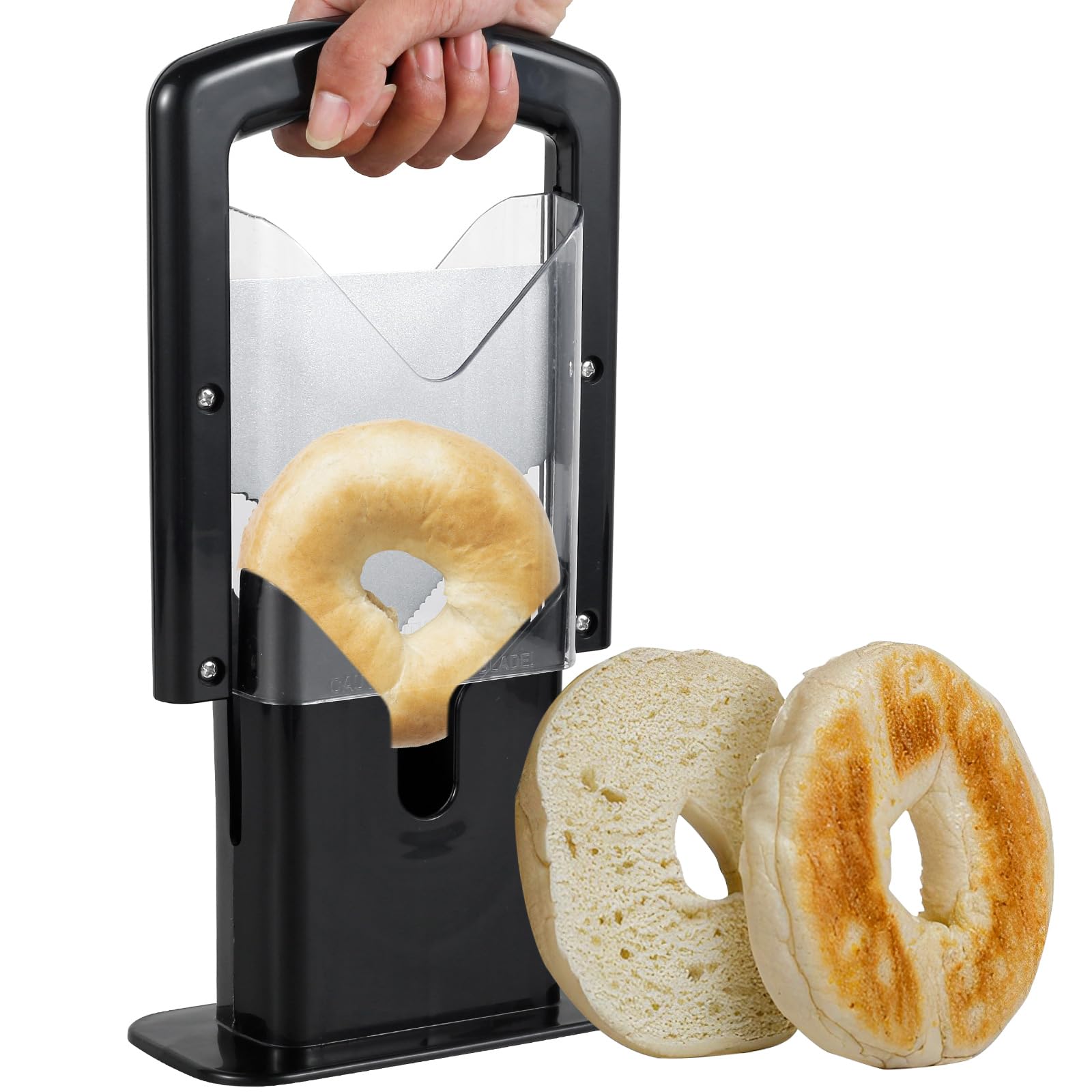 Eummy Black Bagel Slicer Stainless Steel Bagel Cutter Non-Stick Bread Toast Blade Multipurpose Safety Muffin Slicer For Bagel Toast Muffin Fruit And Vegetable(Black)