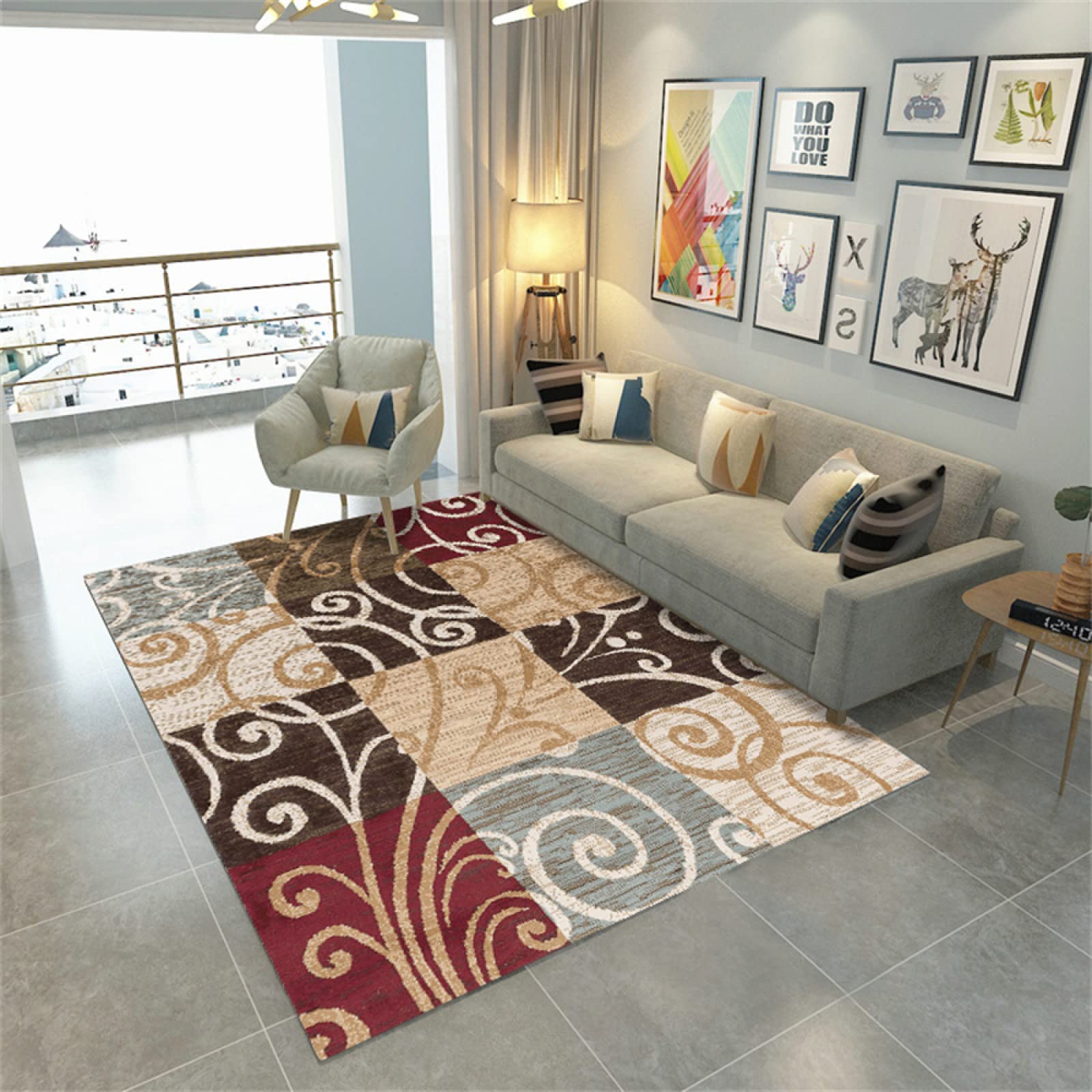 Grand tapis de salon moderne 200x300cm abstrait café rouge pour déco bureau