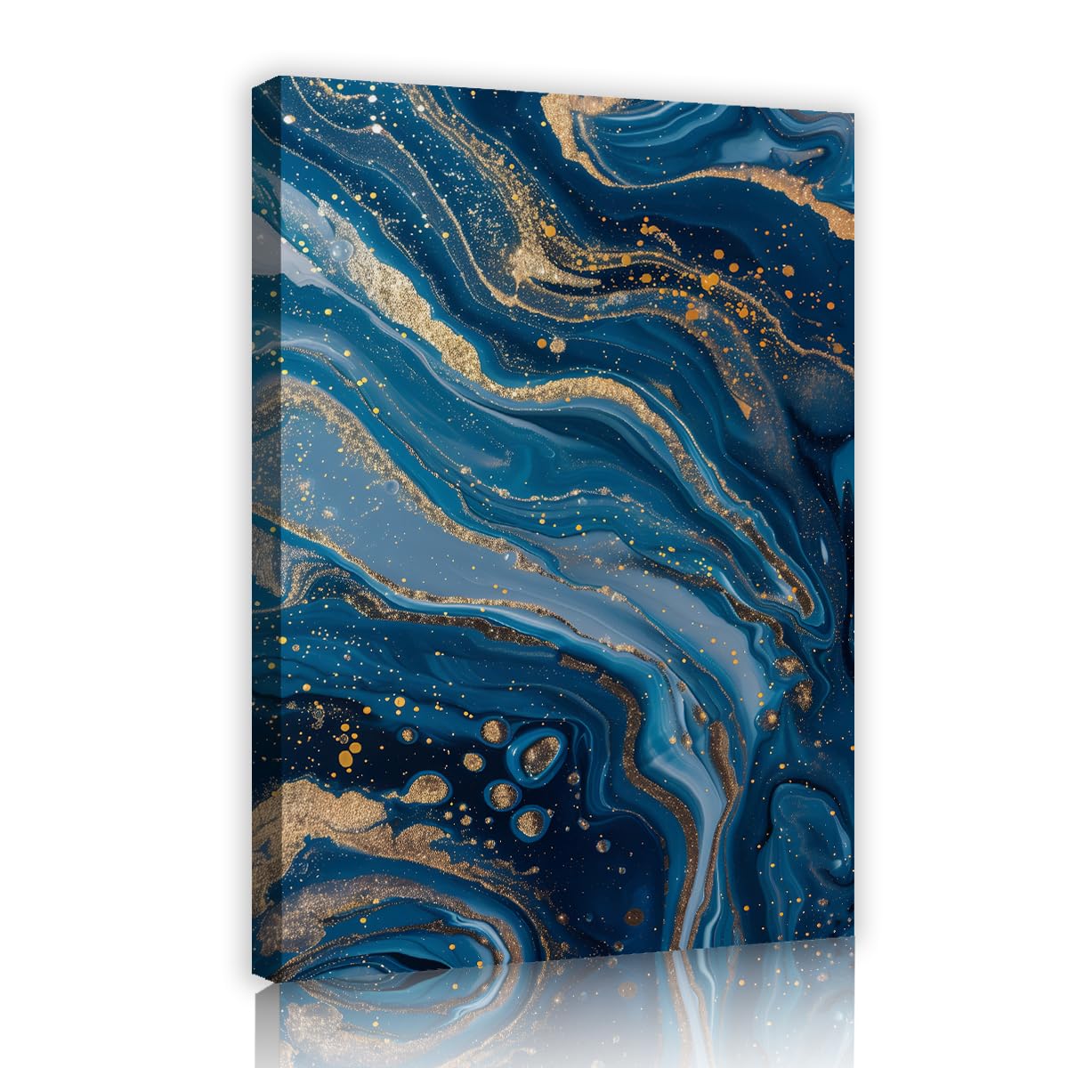 TOANGWALL Abstract Deep Blue Canvas Wall Art Luxury Gold Foil Marble Poster Prints Ocean Wave Agate Flow Picture Painting for Office Lounge Hotel Decor 80x120cm