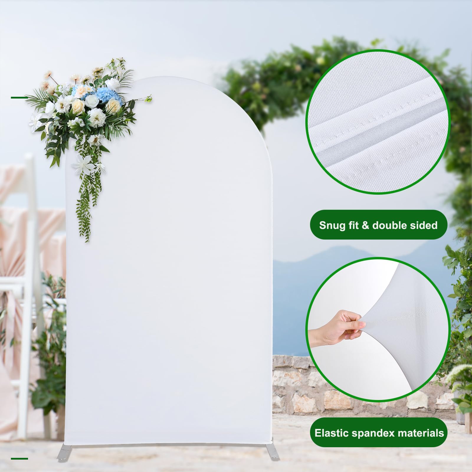 Weiße Spandex-Bogenabdeckung – Doppelseitig, Rund, Größe S (1,8 X 0,8 M), Für Hochzeitsbögen, Geburtstagsfeiern, Fotohintergrund