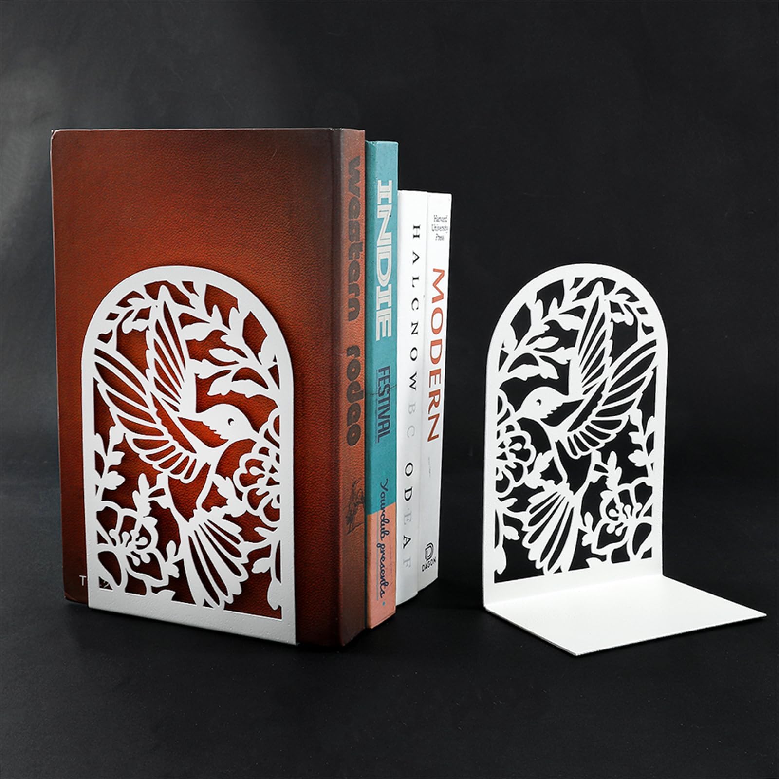 Book Ends, Metal Bookends, Shelf Bookend Holder with Non-Slip Book Stoppers for School, Home, Office (White) — image 1