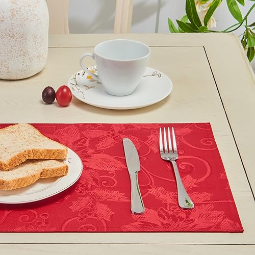 Miniatura 3 de Juego de 8 manteles individuales de tela, reutilizables, rectangulares, impermeables, de poliéster, lavables, lavables, resistentes al calor, flores