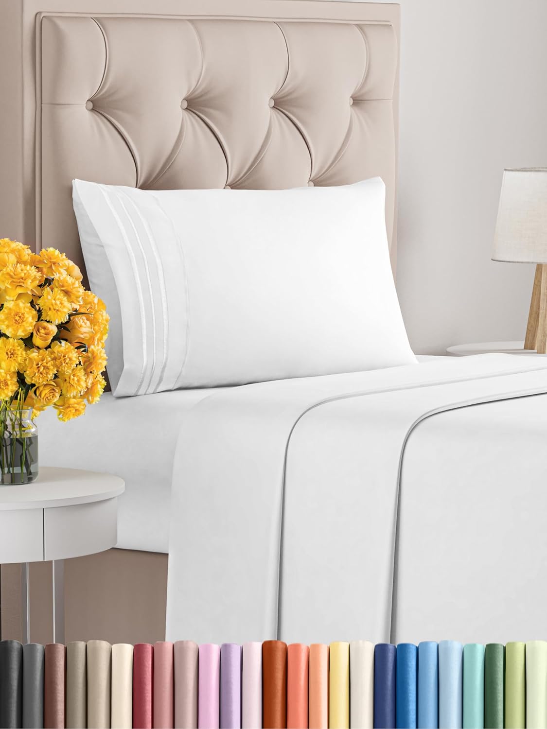 Twin Size 3 Piece Sheet Set - Extra Soft, Breathable And Cooling Sheets - Hotel Luxury Durable Bed Sheets for Women & Men - Deep Pockets, Easy-Fit & Wrinkle-Free Sheets - Bright White Oeko-Tex Sheets Twin 01 - Bright White