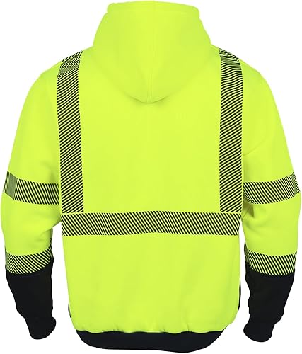 Miniatura 3 de Alta visibilidad ANSI Clase 3 Reflectante de Seguridad Fleece Sudadera con capucha para hombres Hi Vis Sudaderas Chaqueta con cremallera