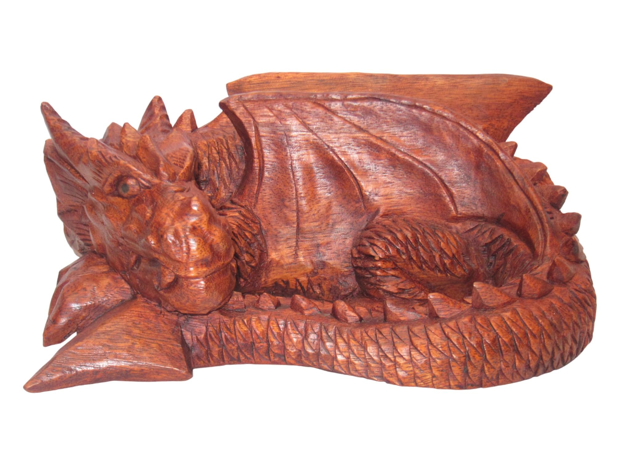Brave Wings Hand Carved Wooden, Treasure Keeper Sleeping Dragon