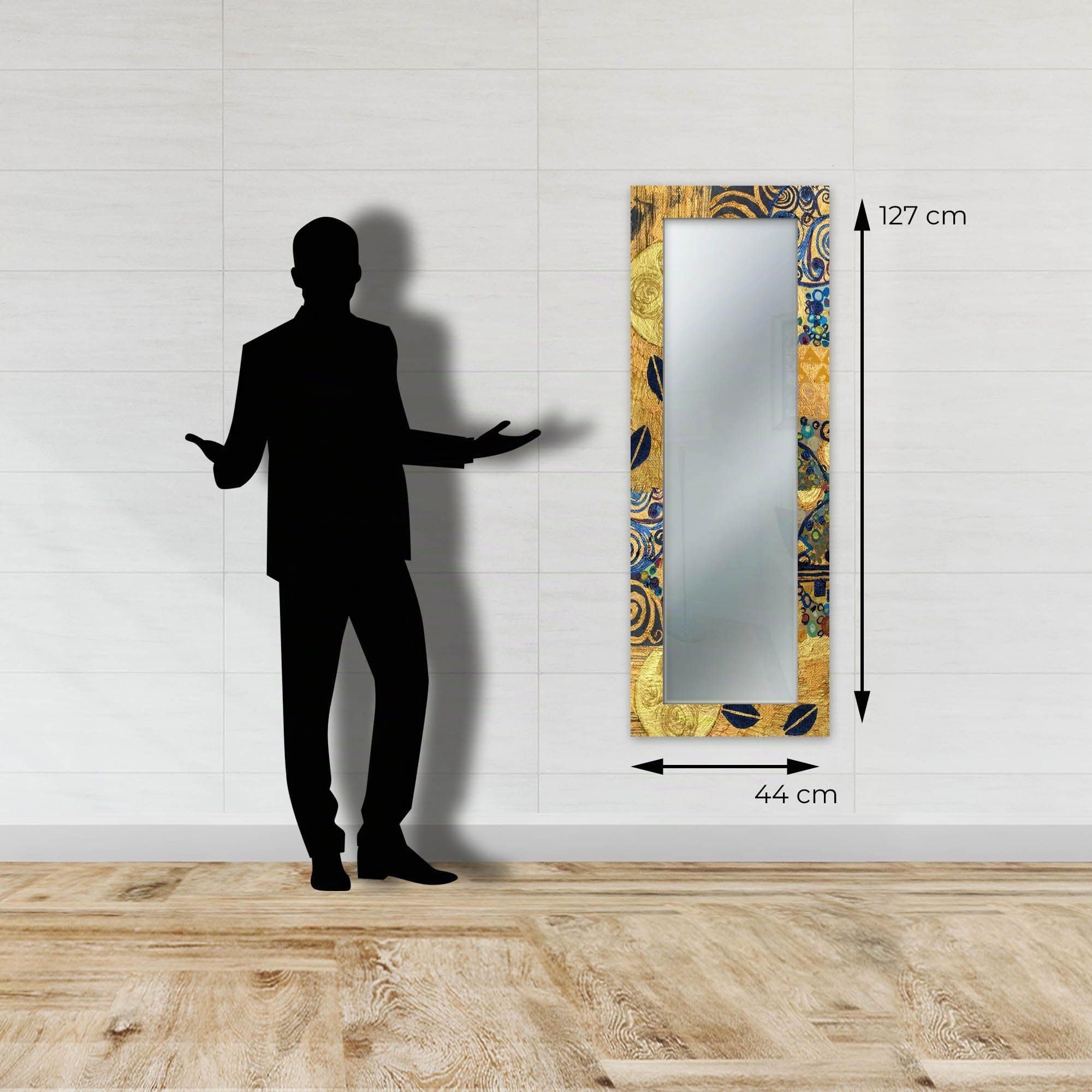 Lupia - Specchio da Parete Moderno MIRROR FANTASY KLIMT GOLD 44x127 cm, Decorazione Stile Artistico, Design per Camera da Letto e Ingresso, Cornice Stampata in Legno