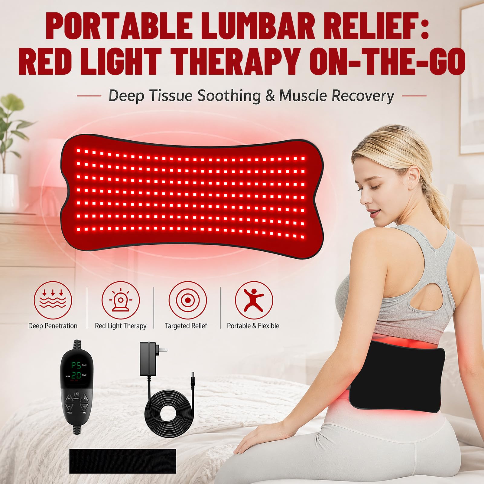 Tappetino a infrarossi con 210 LED, 660 nm e 850 nm Red Light Therapy per il corpo, terapia della luce rossa con 5 livelli di luminosità e 5 impostazioni di tempo per gambe, schiena, vita, scuola, 80