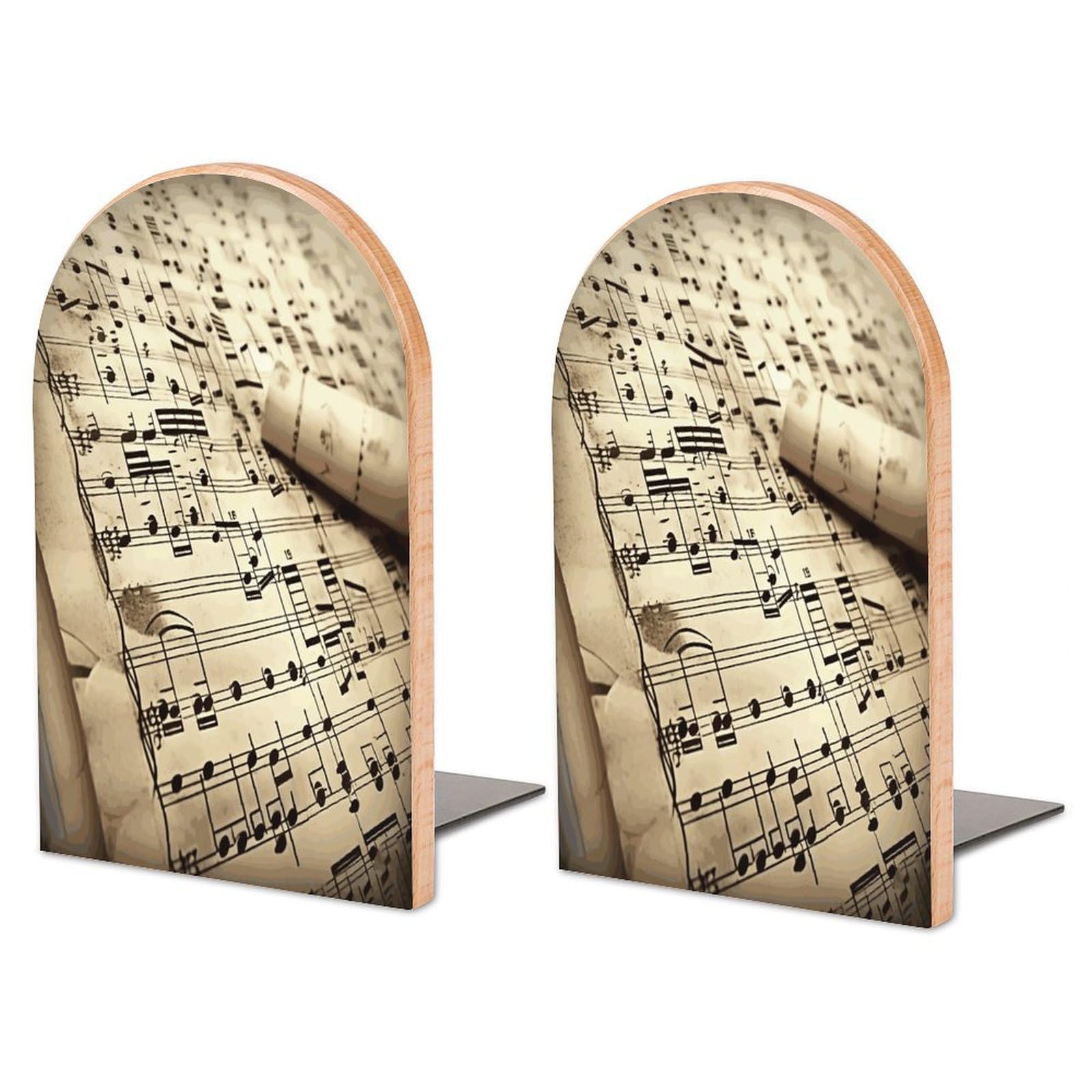 Sheet Music Bookend for Shelves Non-Skid Book Holder Modern Heavy Duty Bookend Stopper Metal Base Wood Book End Books Shelf Holder Home Decorative 1pair 6.7x3.9x4.7