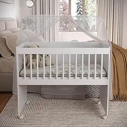 Mini Berço Infantil Com Rodinhas Colchão Impermeável Criança Certificado Inmetro (Branco)