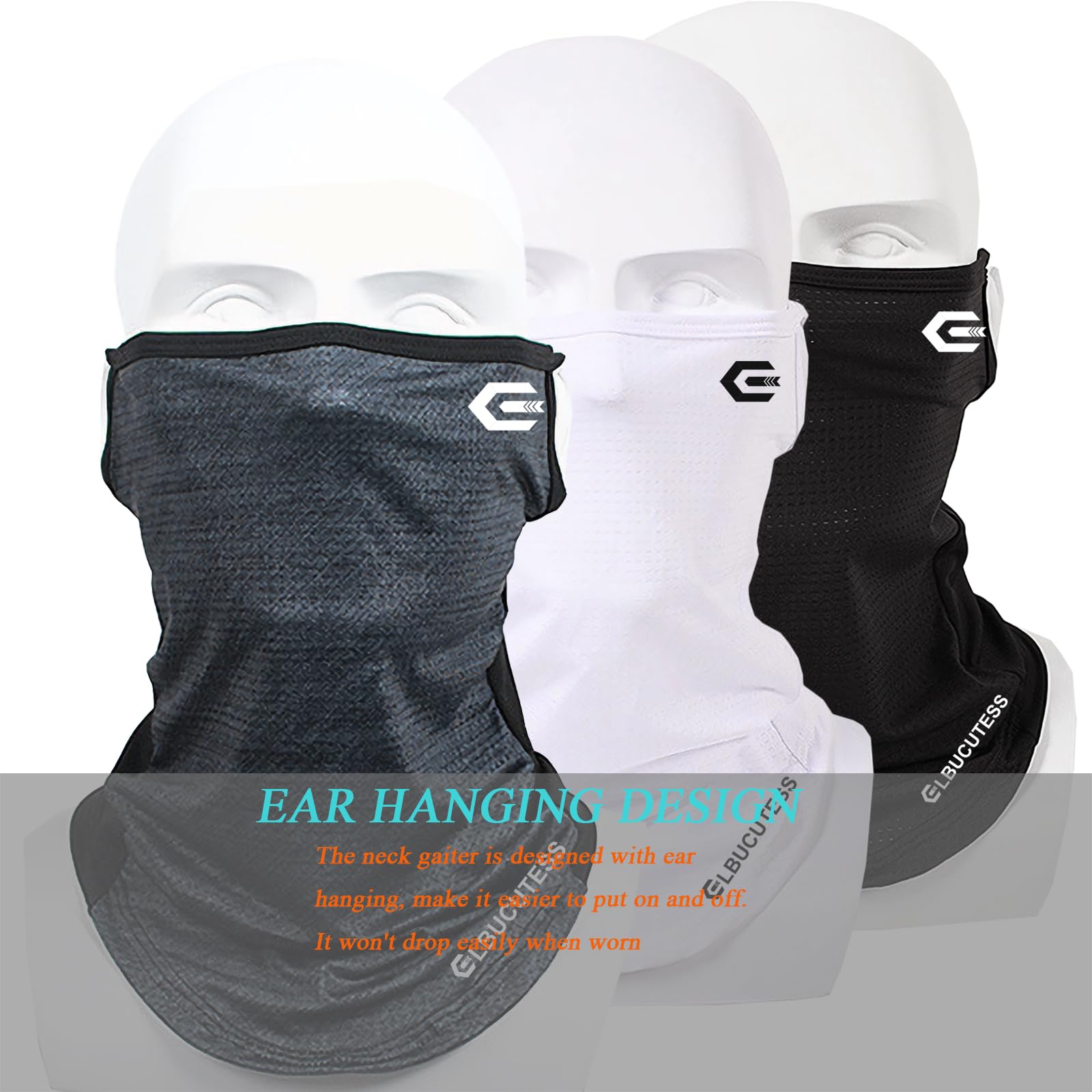 Elbucutess Outdoor Neck Gaiter Headwear Sun Protection Face Mask Scarf Balaclava for Men and Women Sport Bandana (US, Alpha, One Size, 3pcs Black/white+White/black+Grey/white)