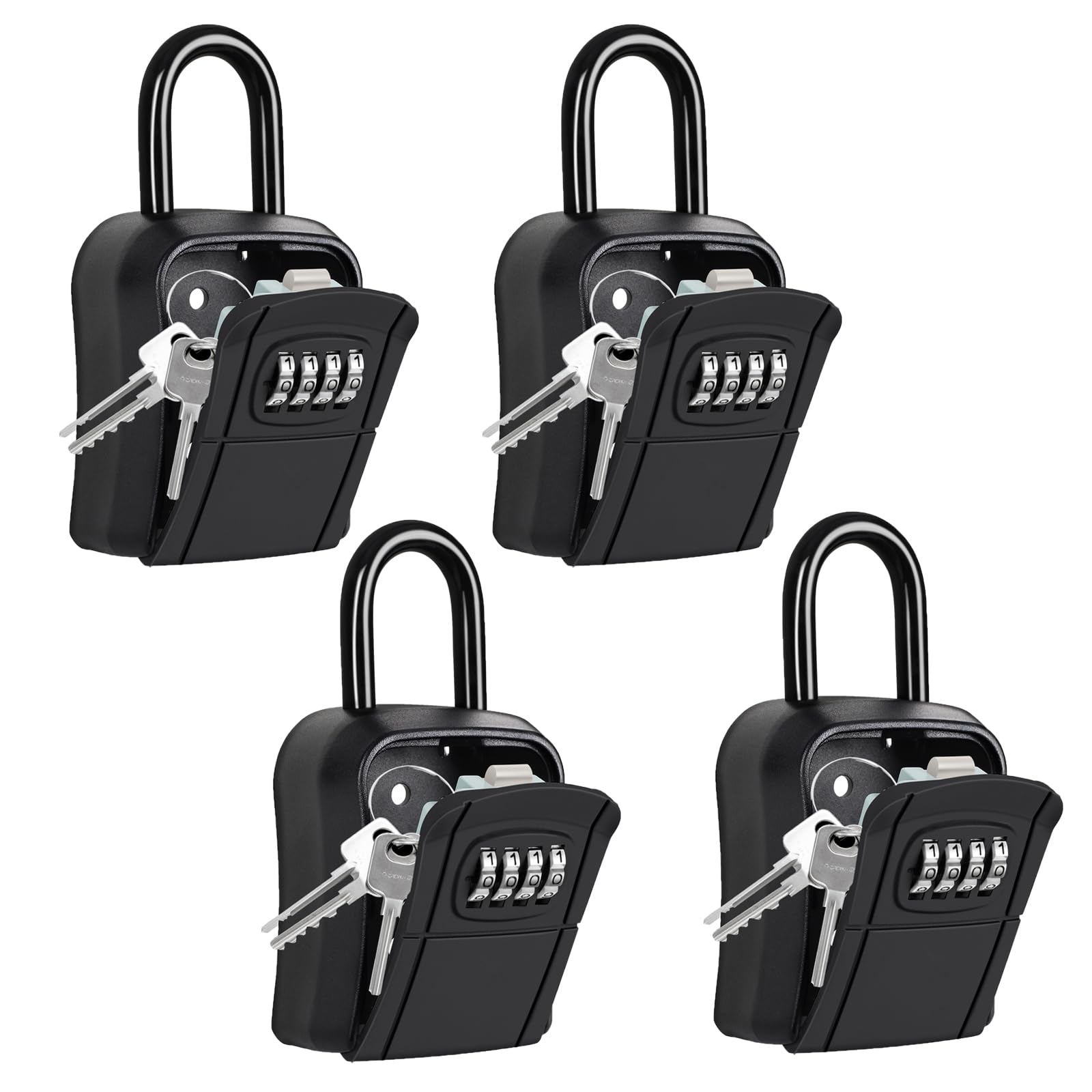 Portable Key Lock Box,Key Holder Safe Security Lock Box for Indoor, Outdoor, Garage, Garden, Store (4 Pack, Black)