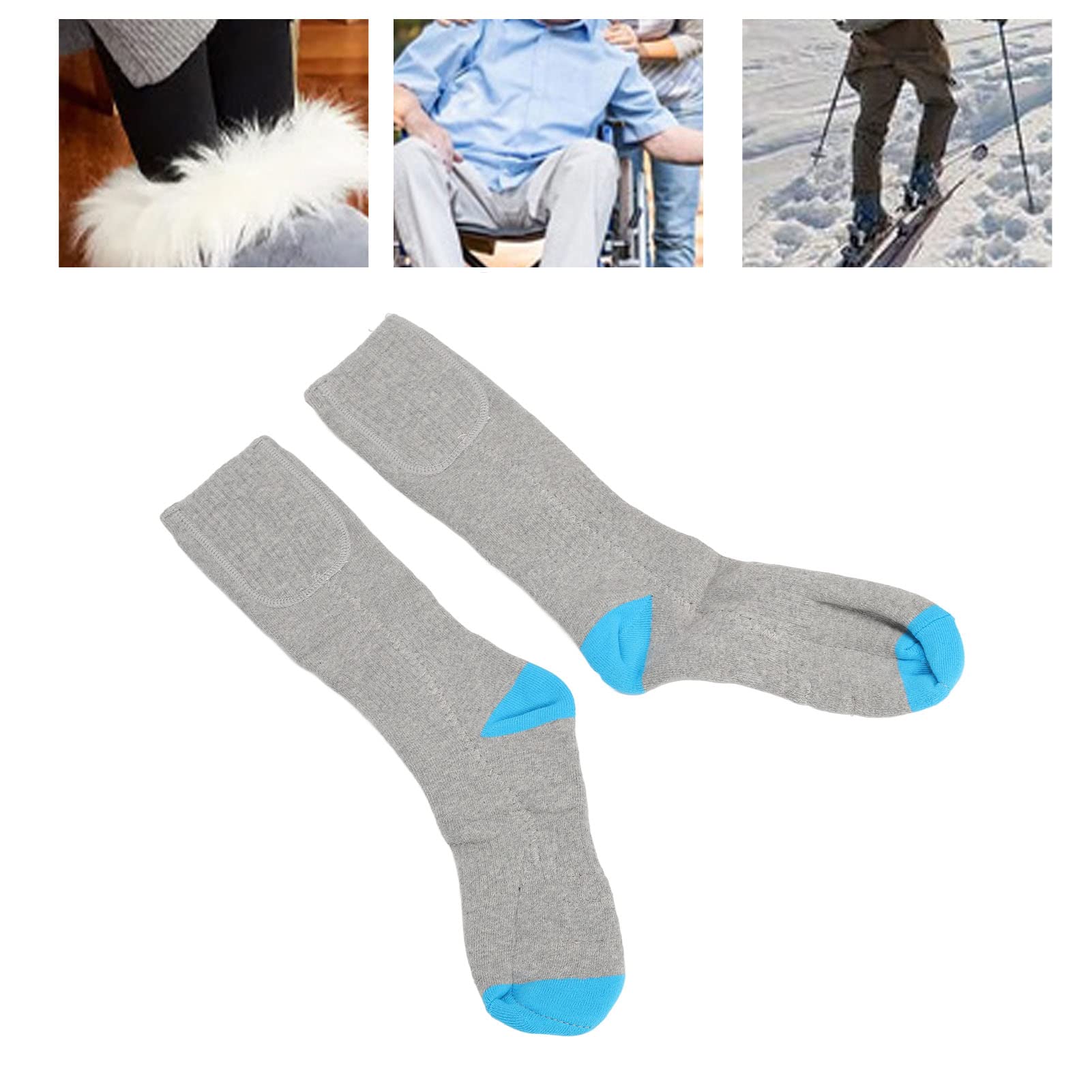 Calcetines calefactores eléctricos, temperatura ajustable de 3 velocidades para personas al aire libre, alta elasticidad, lavables, recargables a pilas