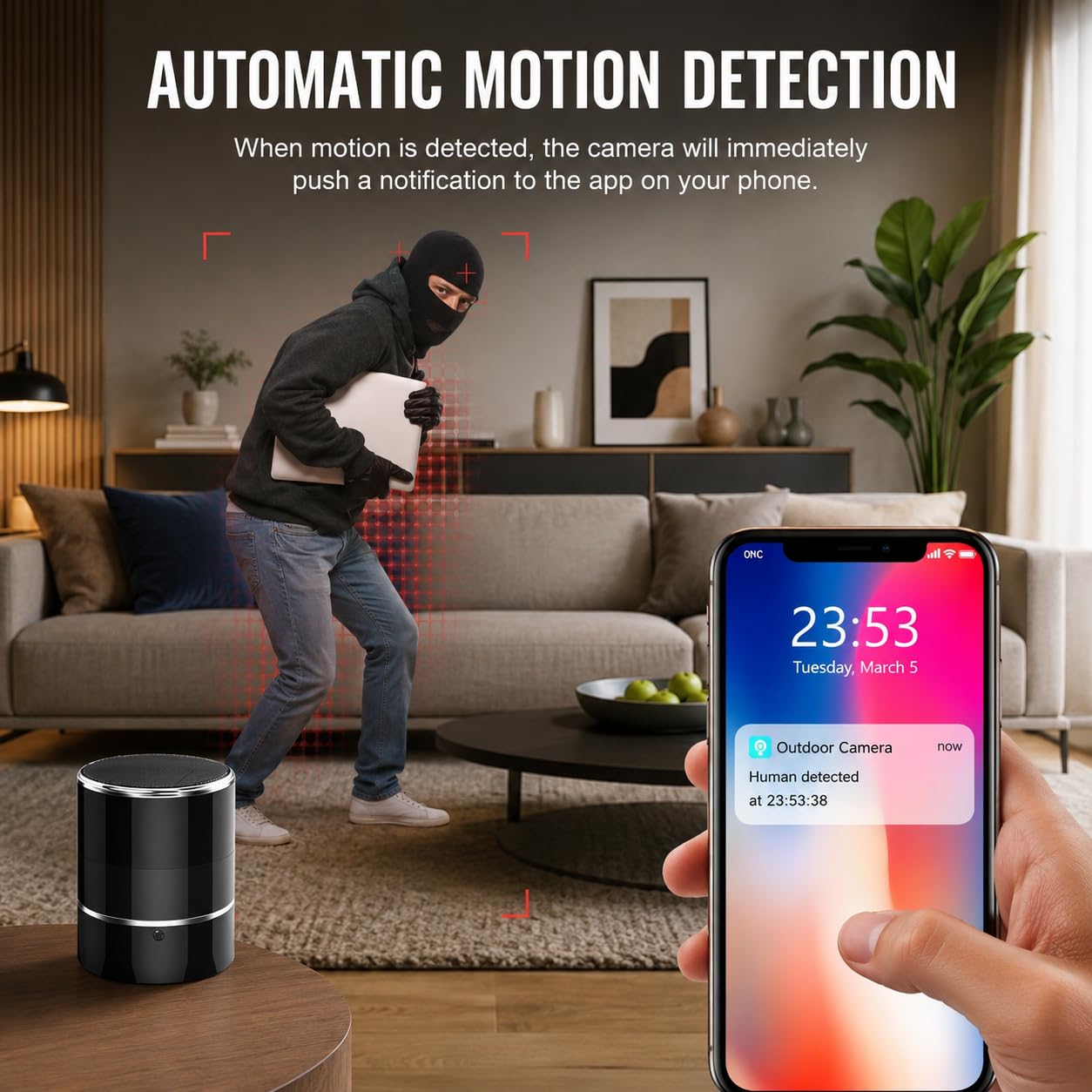 Cámara espía oculta WiFi con lente giratoria de 180°, cámara inalámbrica de 1080P HD, detección de movimiento, aplicación de transmisión en vivo para vigilancia de oficina en casa