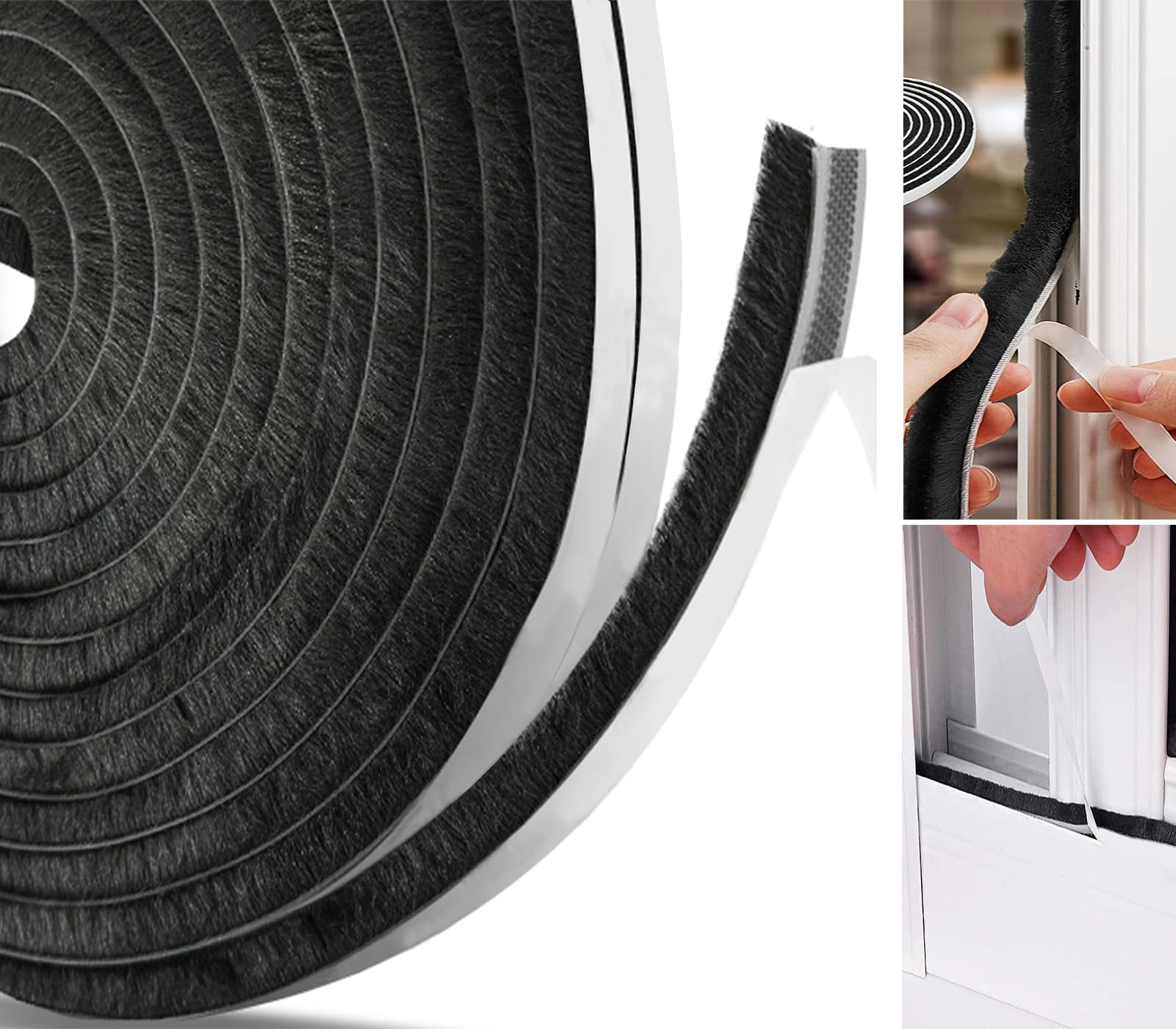 AFAXINRIE Door Draft Excluder, Window Draft Excluder, 5M x 9mm x 5mm Self-Adhesive Brush Seal Strip Air Stopper, Black
