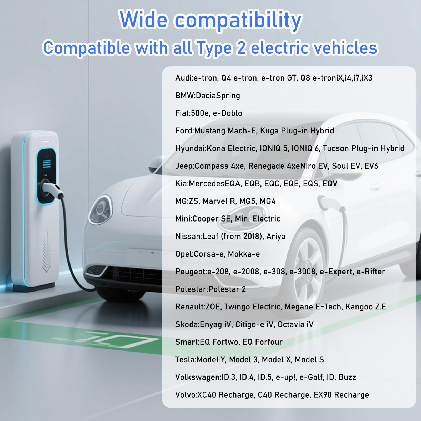 Leikurvo Adapter Typ 1 na Typ 2 EV, Adapter Typ1 (SAE J1772) wtyczka na Typ2 (IEC 62196) gniazdo 32A/16A EV Adapter ładujący Konwerter Adapter kabel ładujący Adapter gniazdo ładowania dla Typ2