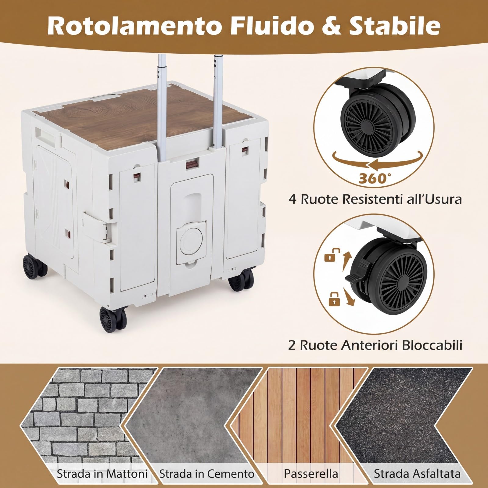 COSTWAY Carrello Spesa con 4 Ruote, 75 L, Carrellino Pieghevole con Manico Telescopico e Regolabile e Coperchio, Trolley Portatutto per Shopping, Campeggio, Picnic e Attrezzi