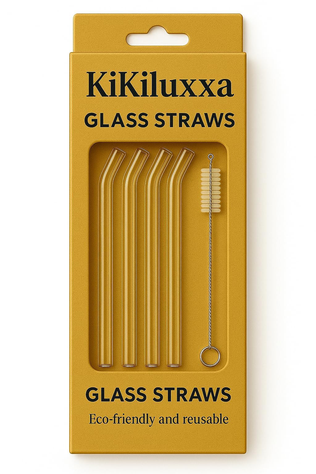 KiKiluxxa Glass Straws with Cleaning Brush -4 Transparent Straws & 1 Cleaner - Pack of 5pcs- Clear Reusable, Elegant Alternate to for Drinking Juice, Smoothie - 7 inch Straw (TZ4+1)