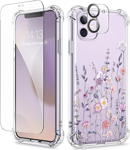GVIEWIN - Funda para iPhone 11 con protector de pantalla + protector de lente de cámara, cubierta protectora transparente suave de poliuretano