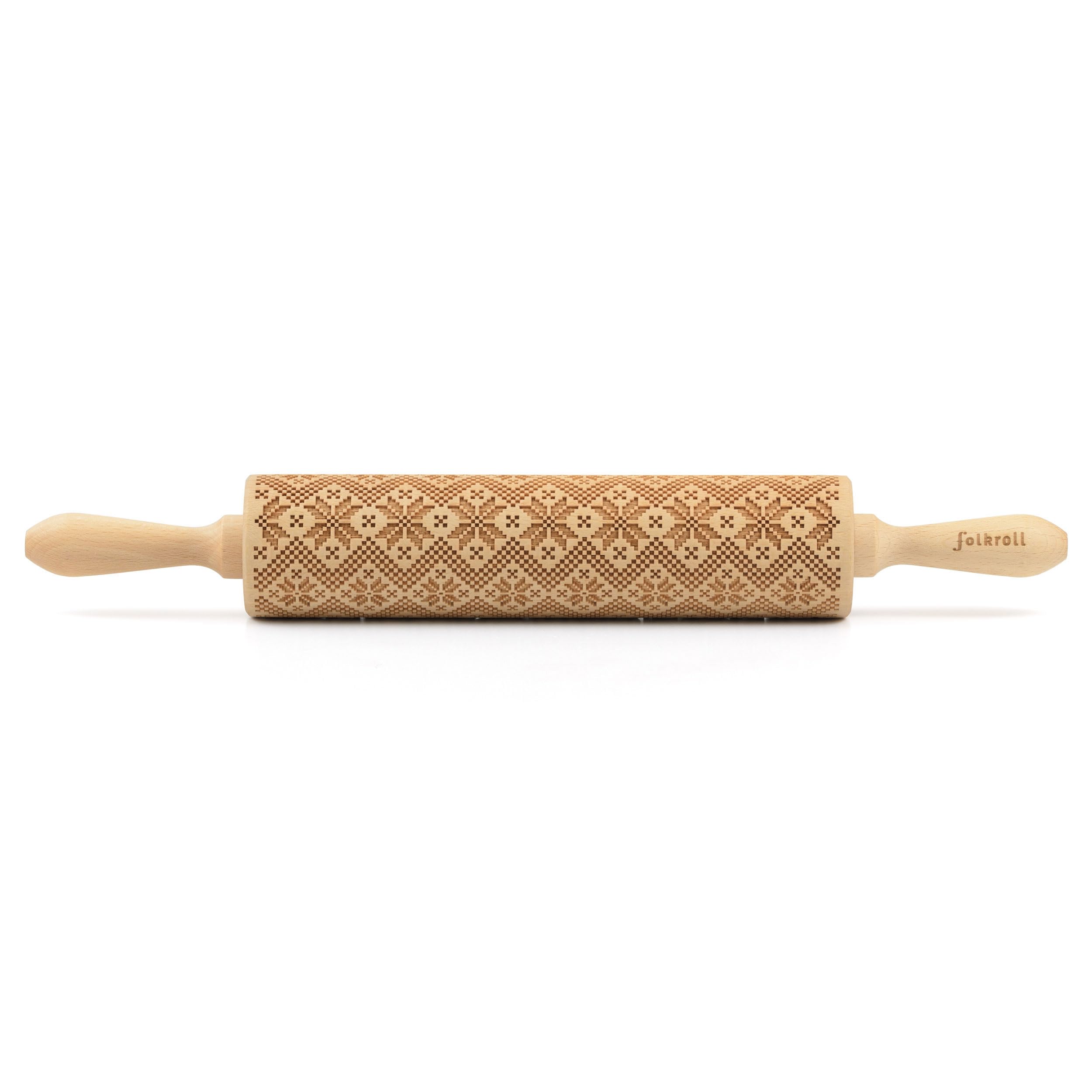 Mattarello in legno di faggio, misura grande, 43 cm, con motivo scandinavo