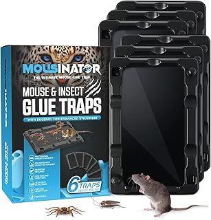 Mousinator Mouse & Insect Glue Traps | 6 PCS | Heavier Plastic Glue Mouse Trap with Peanut Butter Scent for Small Mice | Easy & Ready-to-Use Trap | Sticky Mouse Traps Indoor | Non-Toxic