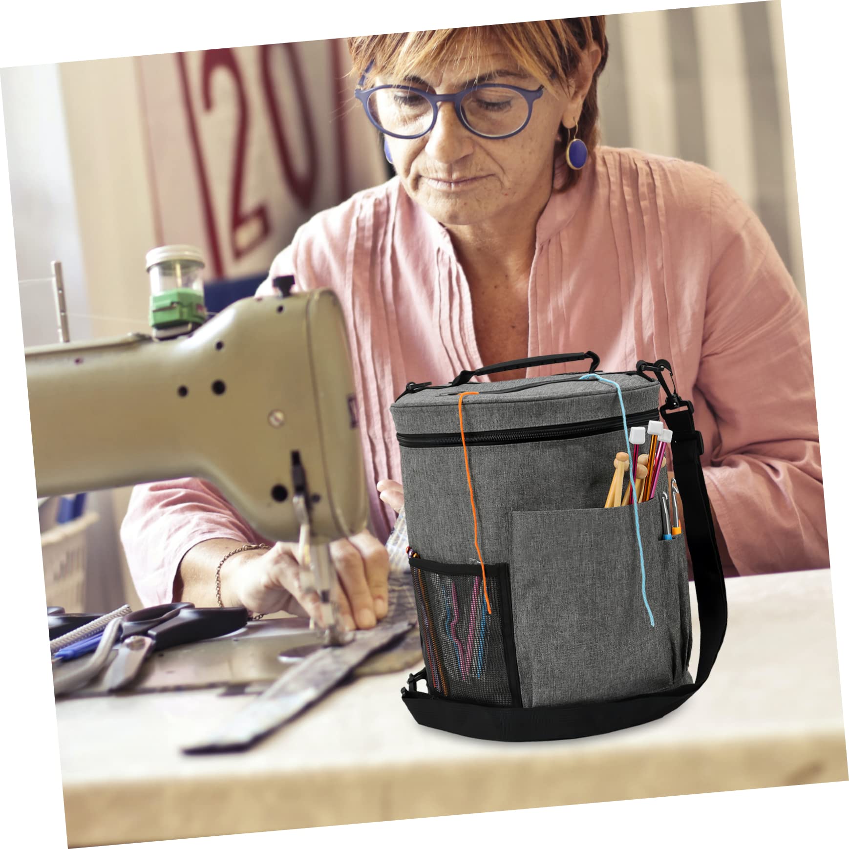 HANABASS Borsa Porta Gomitoli Manico, Organizer Cilindrico per Filati