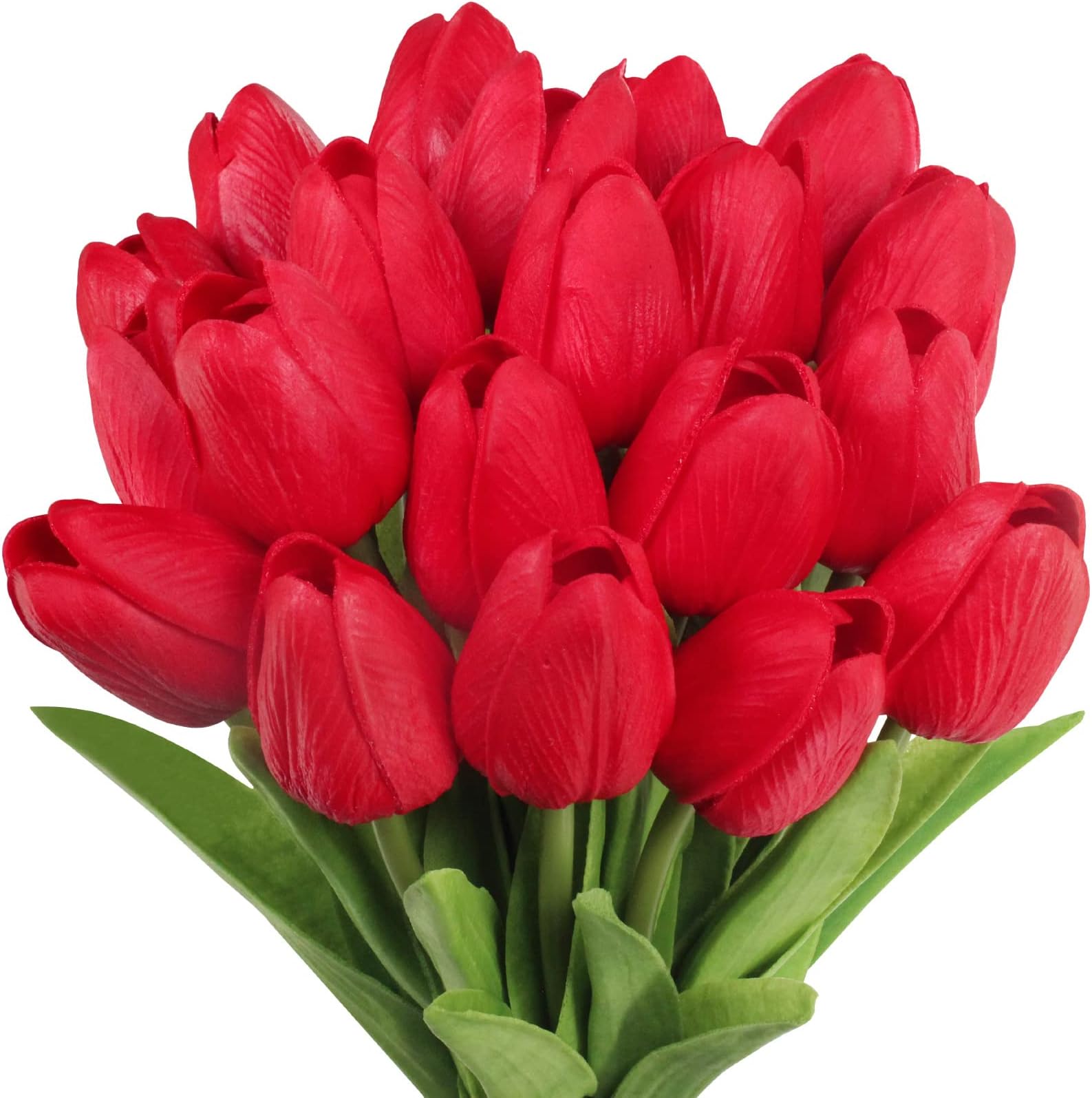 20 Pcs Artificial Red Tulip Flowers Faux Tulip Stems PU Real Touch Tulips 13.7" Tall for Spring Easter Vase Wedding Bouquets Floral Arrangements Wreath Table Centerpiece Indoor Outdoor Decoration