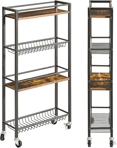 YMYNY Carrito de almacenamiento delgado para cocina, carrito utilitario de 4 niveles con ruedas, para espacios estrechos, lavandería, comedor, baño,