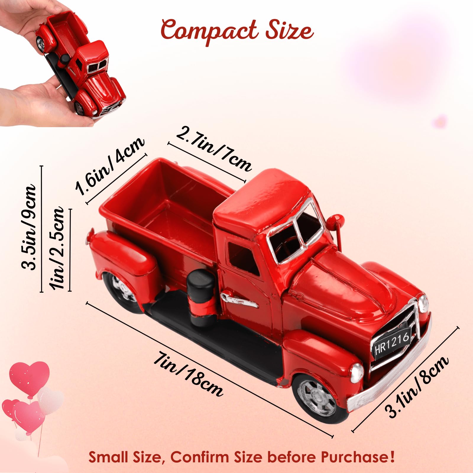 Amazon.com: Youeon Farmhouse Red Truck Decor, 7x3.1x3.5 Inch  Valentine’s Day Farmhouse Rustic Vintage Farm Red Pick Up Truck Centerpiece main image 0