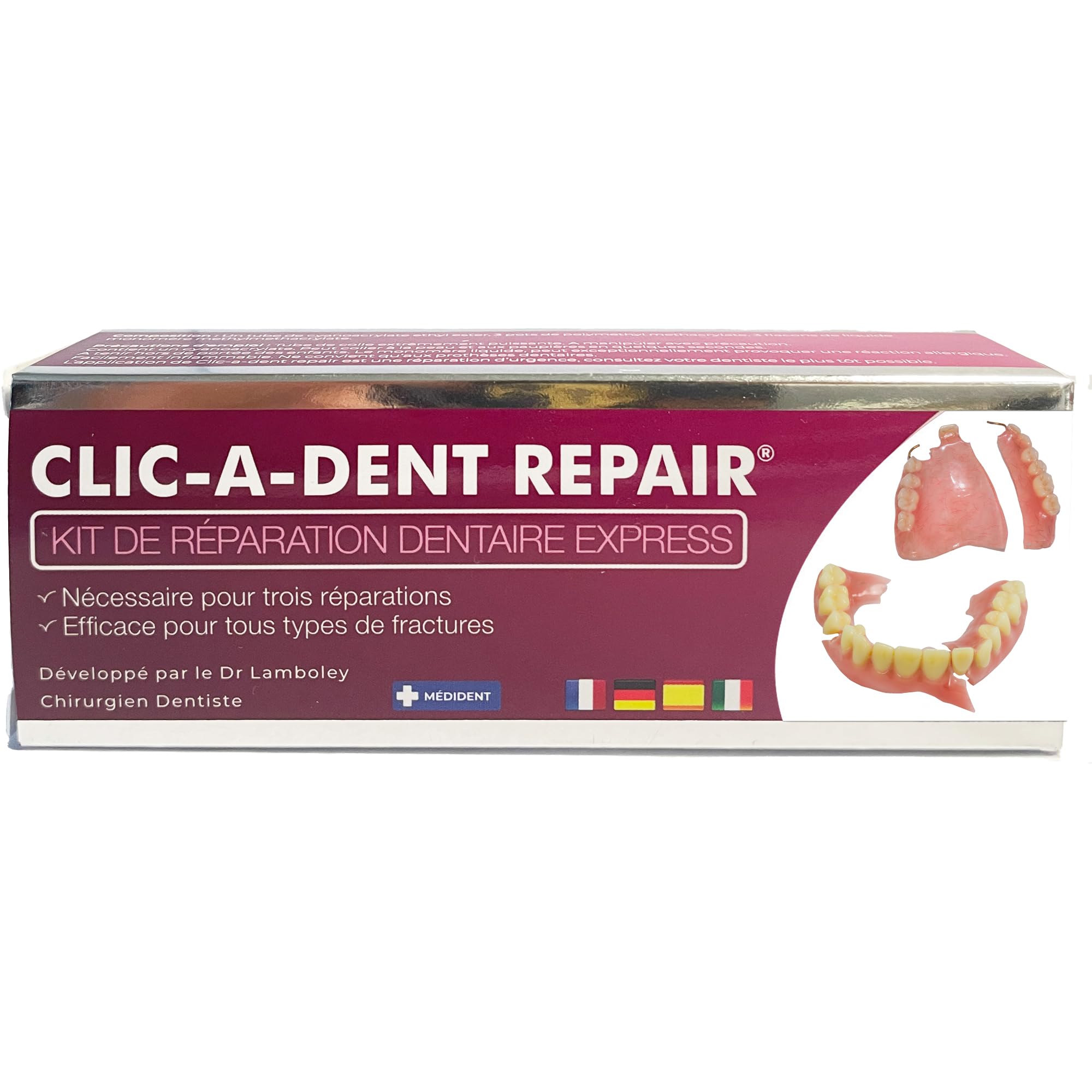 CLICADENT REPAIR -Kit de réparation dentaire pour dentier cassé – Mis au point par un Chirurgien-Dentiste | Répare les prothèses dentaires fissurées ou cassées rapidement à domicile