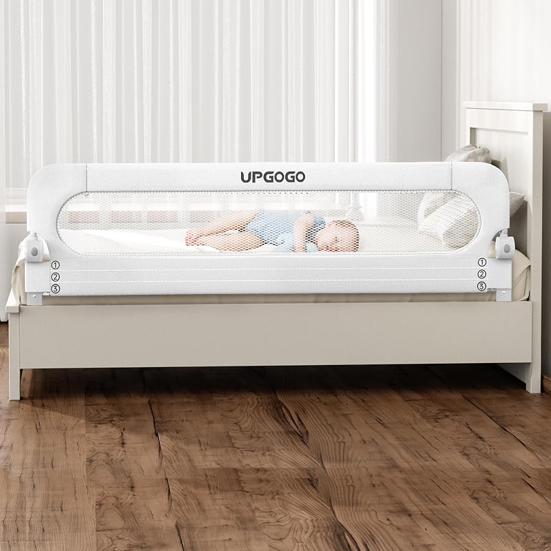 UPGOGO Riel de cama plegable para niños pequeños, blanco, 71" L x 23.6" H | Base en forma de U, anclajes reforzados, esponja incorporada, bloqueo seguro