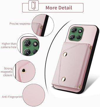 Luxury Wallet Case for Motorola Moto G Power 5G 2025 with 5 Card Slots Thin Slim Flip Purse & Shoulder Strap,Credit Card Holder Stand Accessories Cell Phone Cover for XT2515-1 Rose Gold