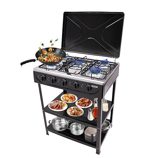 Gas Cooktop, 5 High Efficiency Burners Gas Stovetop Stainless Steel Built-in Stove Top Propane,With bracket and placing plate,with five control knobs,for Camping, RV, Apartment