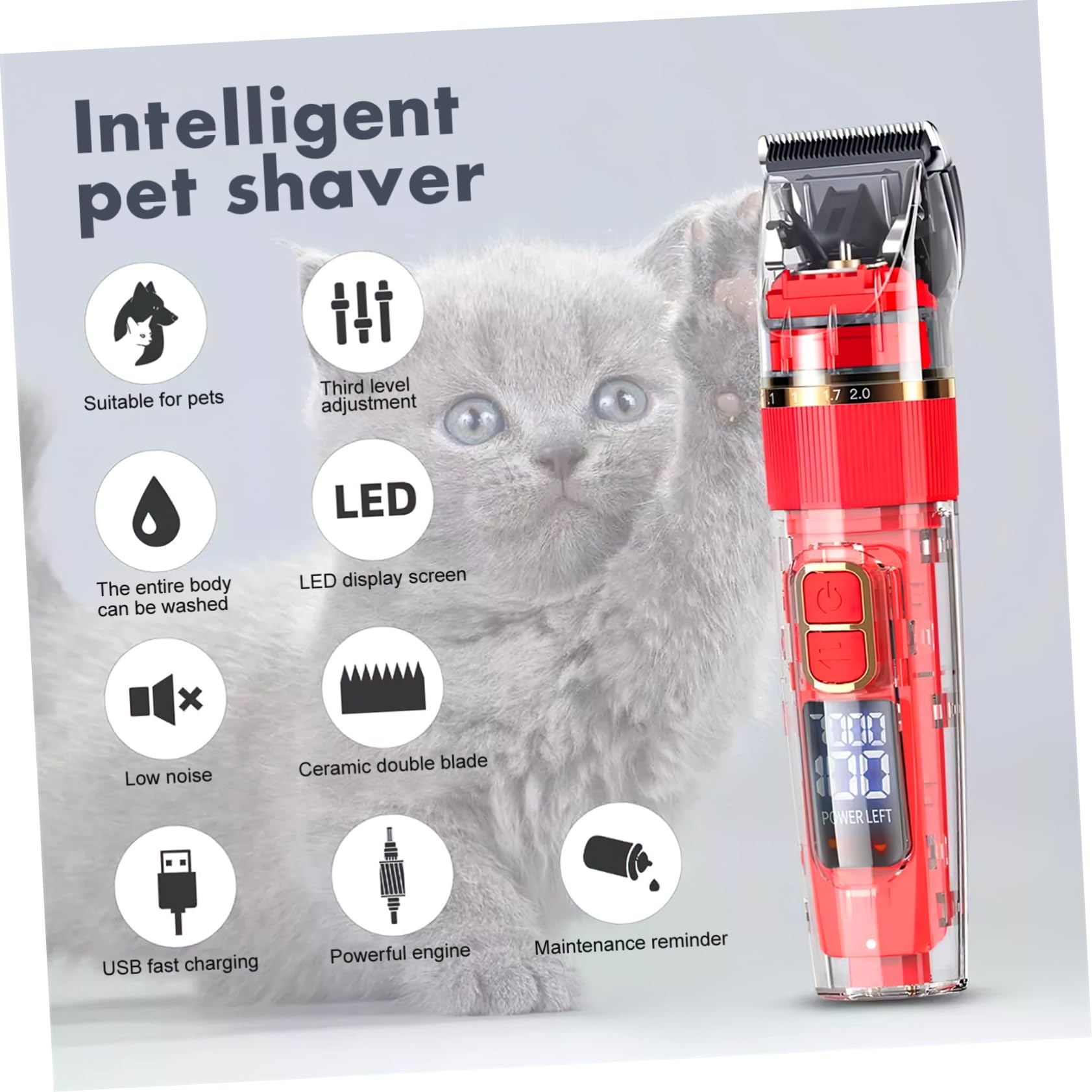 Set Tosatrice per Animali Ricaricabile Display Batteria