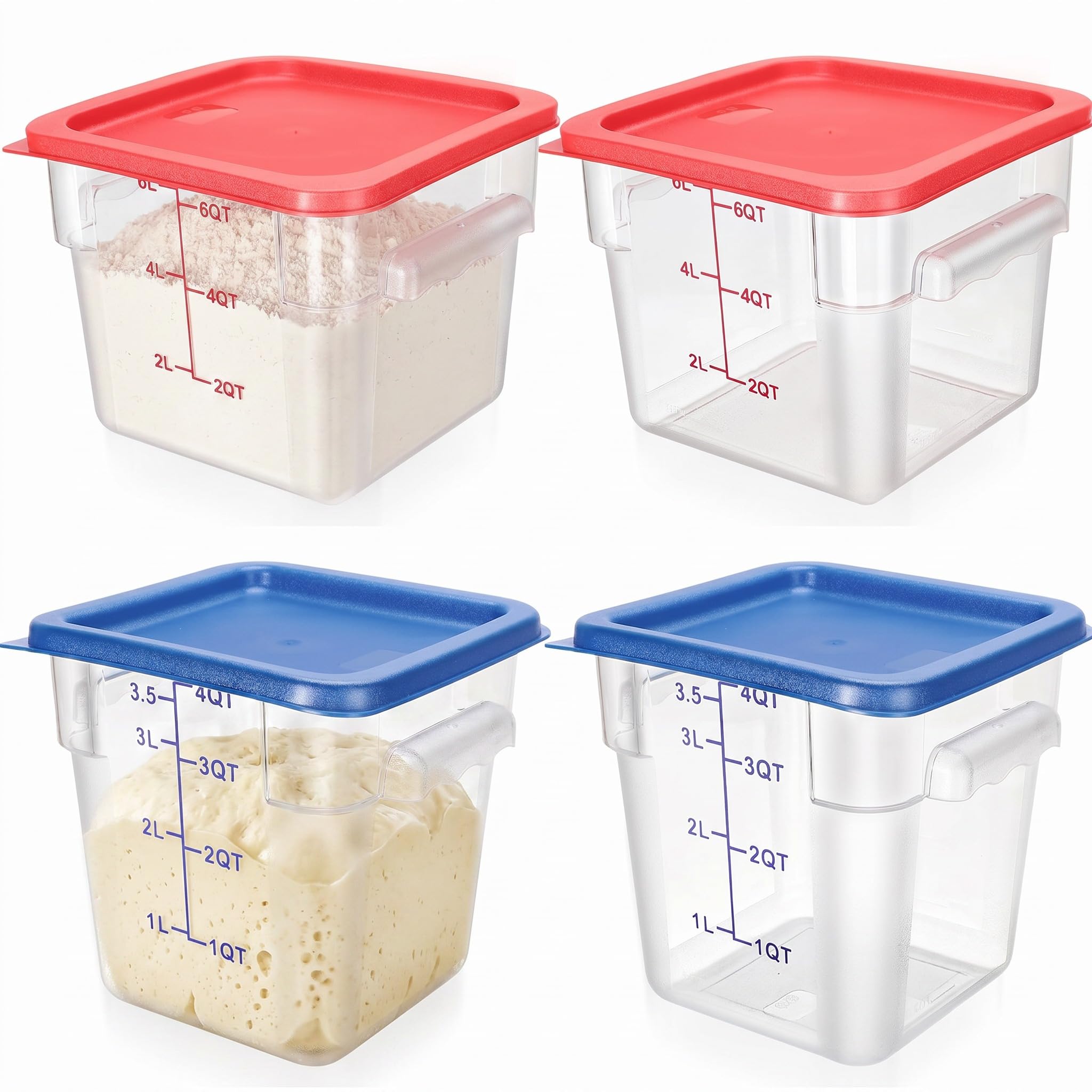 Lallisa 4 recipientes de almacenamiento de alimentos con básculas, recipientes cuadrados con tapas y asas, recipientes herméticos de policarbonato para almacenamiento en el hogar, cocina, restaurante
