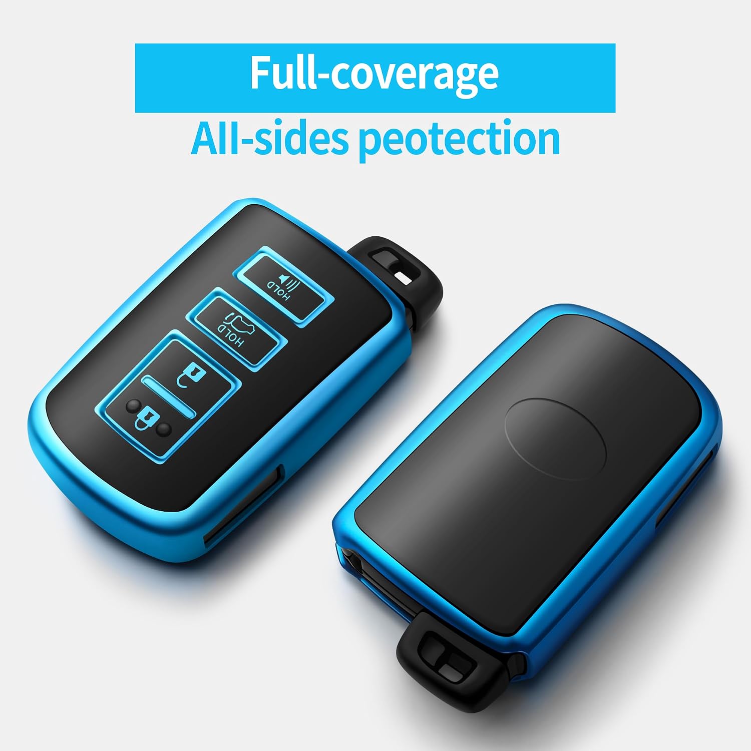 Tukellen for Toyota Key Fob Cover Soft TPU Full Protection Key Shell Key Case Compatible with Tacoma Highlander Avalon Camry Corolla 4Runner RAV4 Sequoia 4 Buttons Key Shell (Blue)