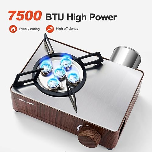 Miniatura 3 de Odoland Estufa de butano para campamento 7500BTU con funda de transporte compacta, estufa de gas portátil certificada por CSA para mochileros,